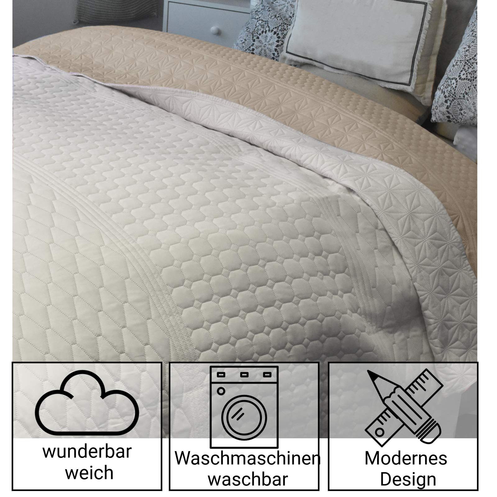 HOMELEVEL Tagesdecke HOMELEVEL Tagesdecke XXL 170x220 Bett & Sofaüberwurf Ecru/Beige