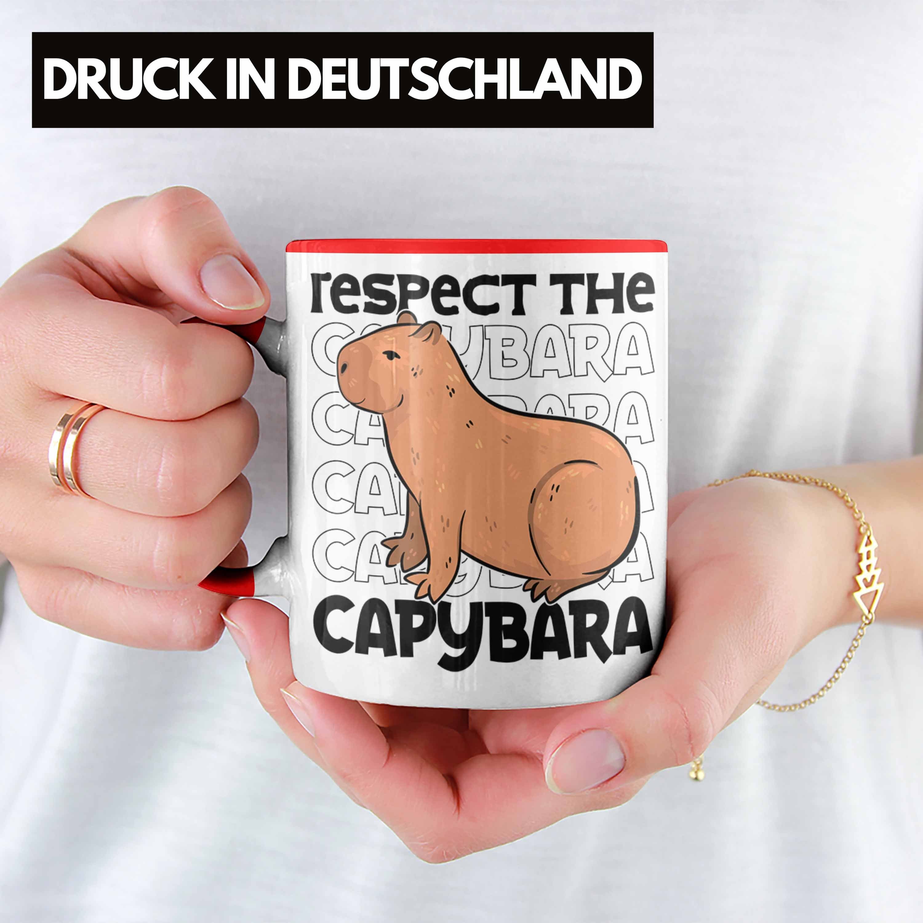 Trendation Tier Respect Capybara Tasse Capybara Geschenk für Tasse Capy Kaffeetasse The Rot