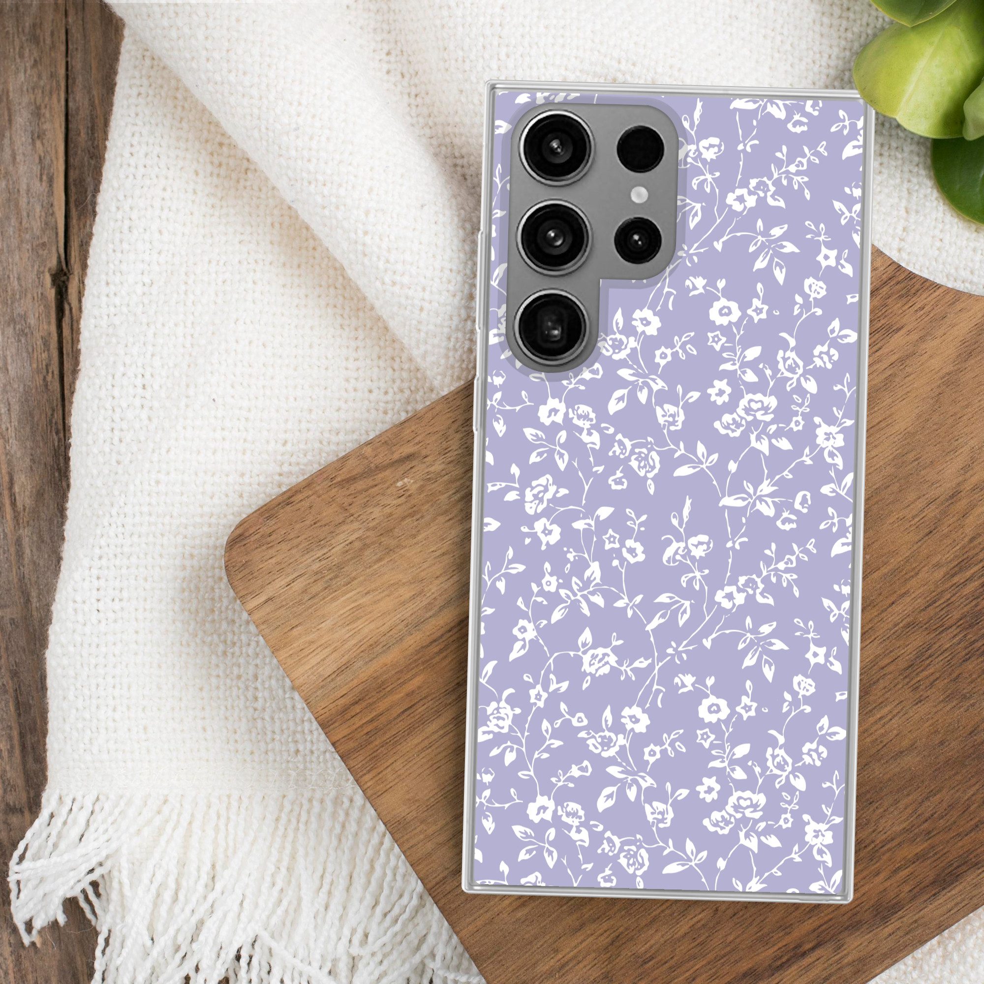 MuchoWow Handyhülle für Samsung Galaxy S23 Ultra Florales Muster - Lila - Weiß - Blumen