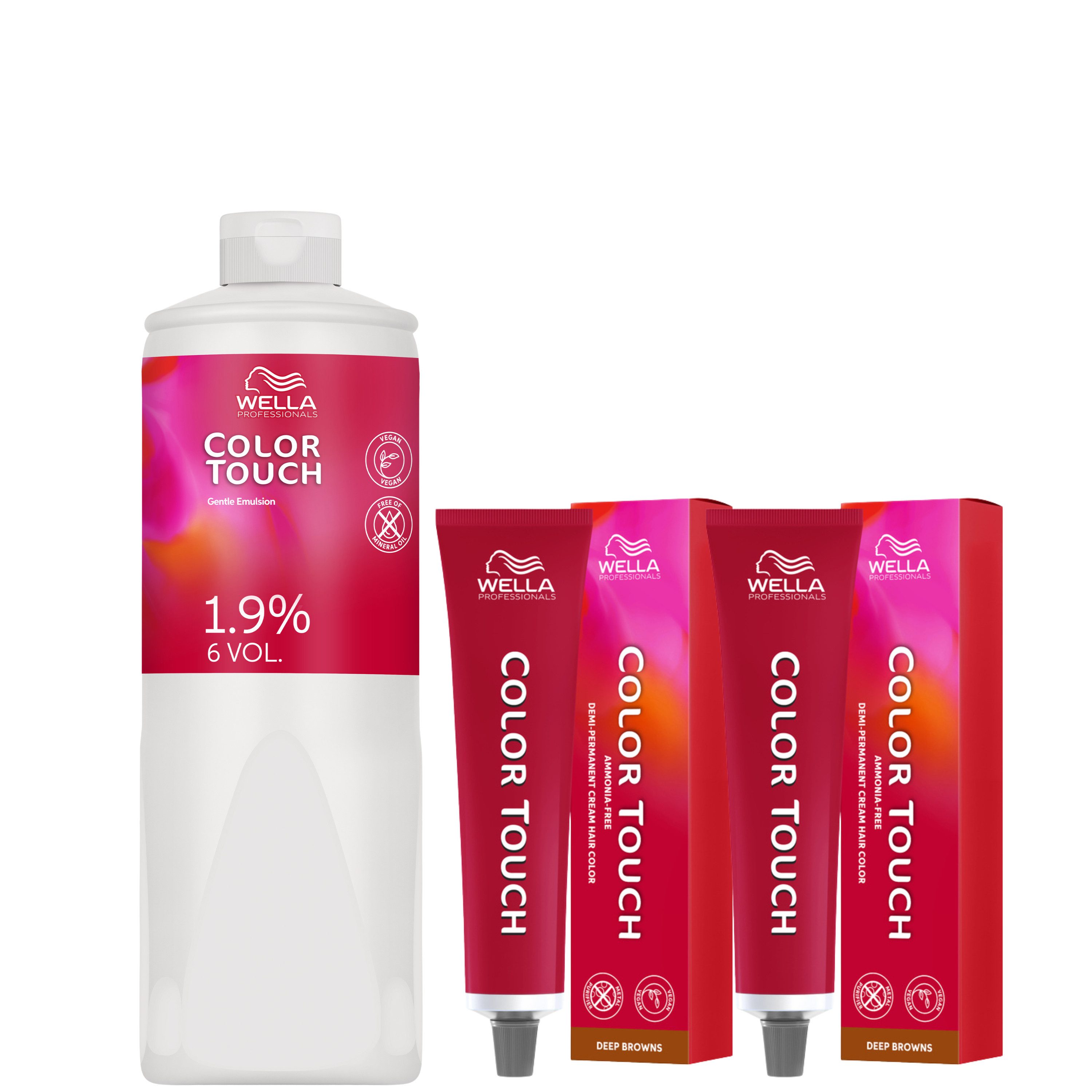Wella Professionals Haartönung Color Touch Set - Emulsion 1,9% 1L + 2x Deep Browns 60 ml, Spar-Set, Farbauffrischung