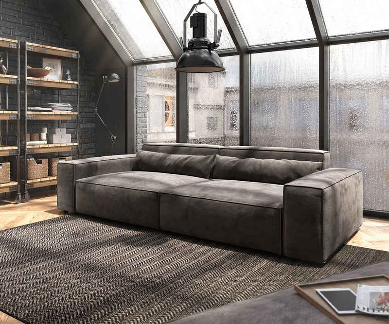 DELIFE Big-Sofa Sirpio, XL Mikrofaser Khakibraun 270x130 cm mit Hocker