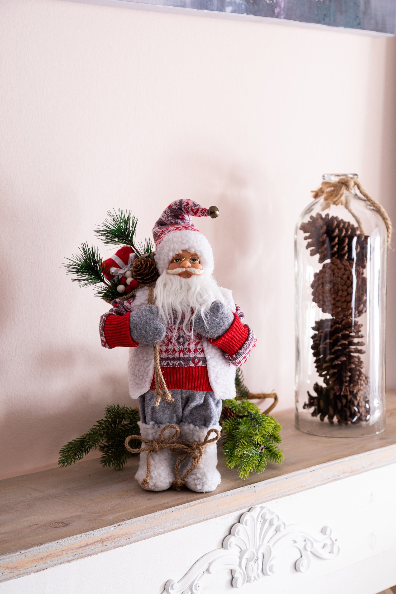Weihnachtsdekoration Weihnachtsmann Rot-Grau, Claus, stehend Dekofigur Wohnando Santa
