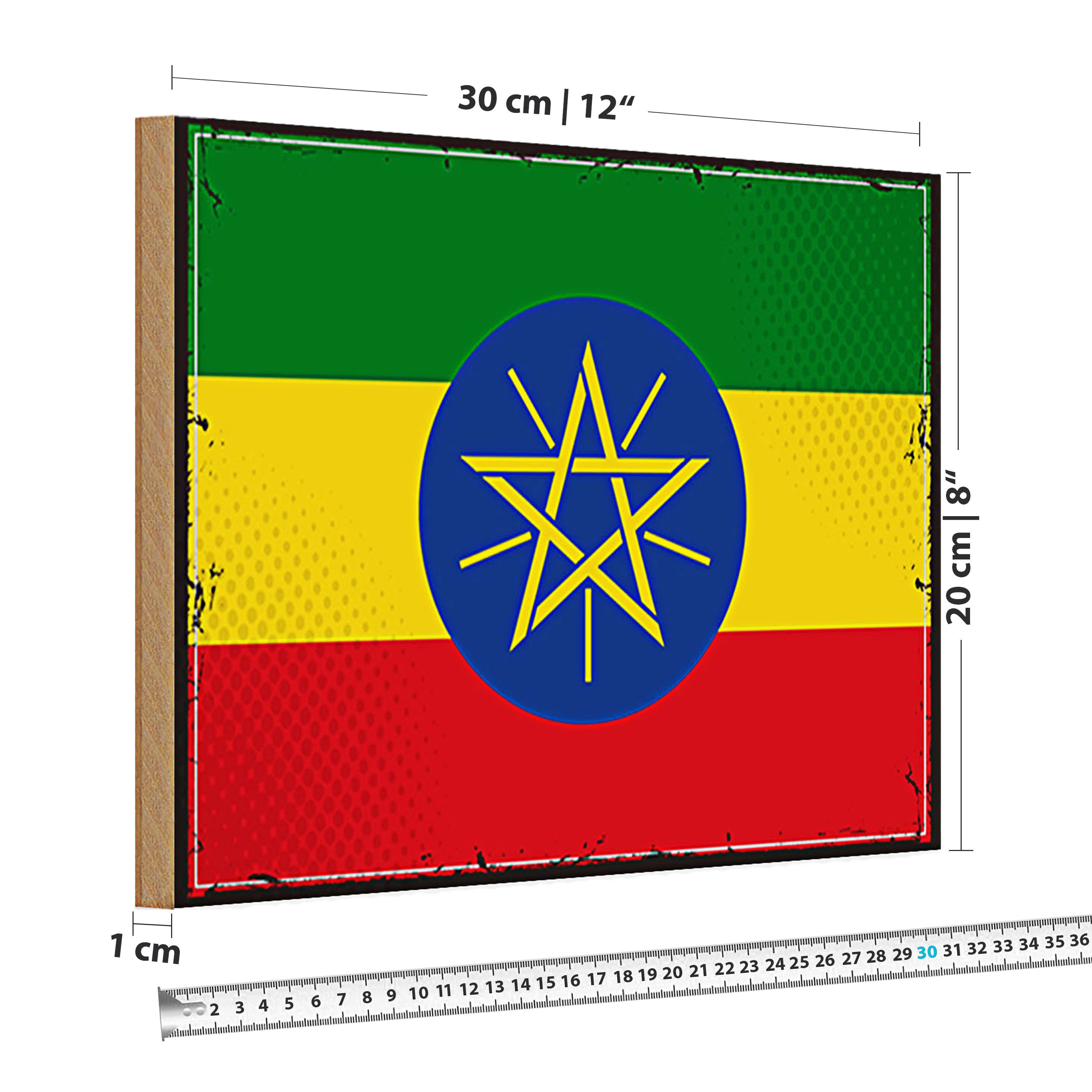 Roomando Holzbild Holzschild Flagge Äthiopien 30x20cm Retro Flag Ethiopia