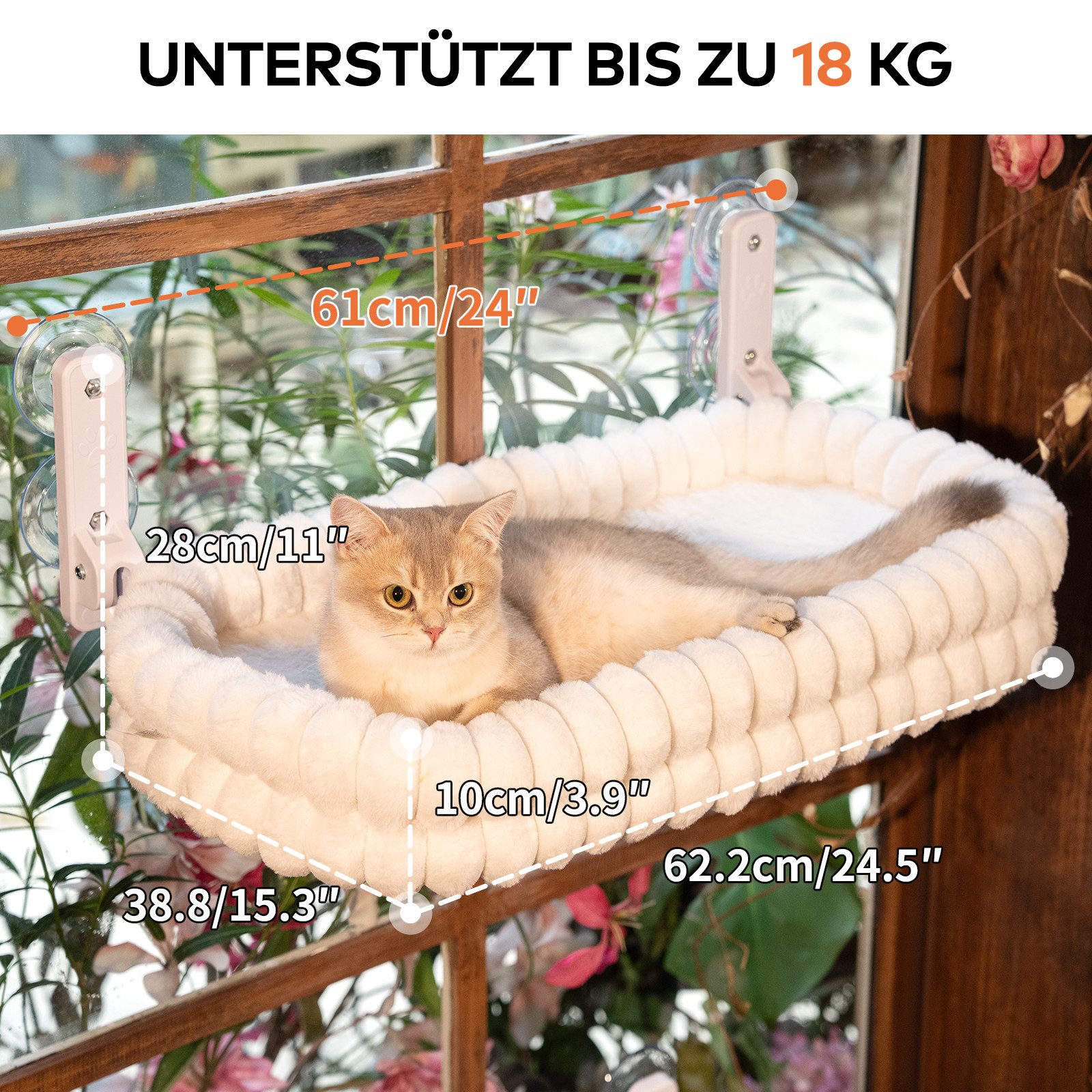 CheerPals Tierbett Fensterliege bis 18kg, faltbare Hängematte, Wendebezug, Polyesterfaser