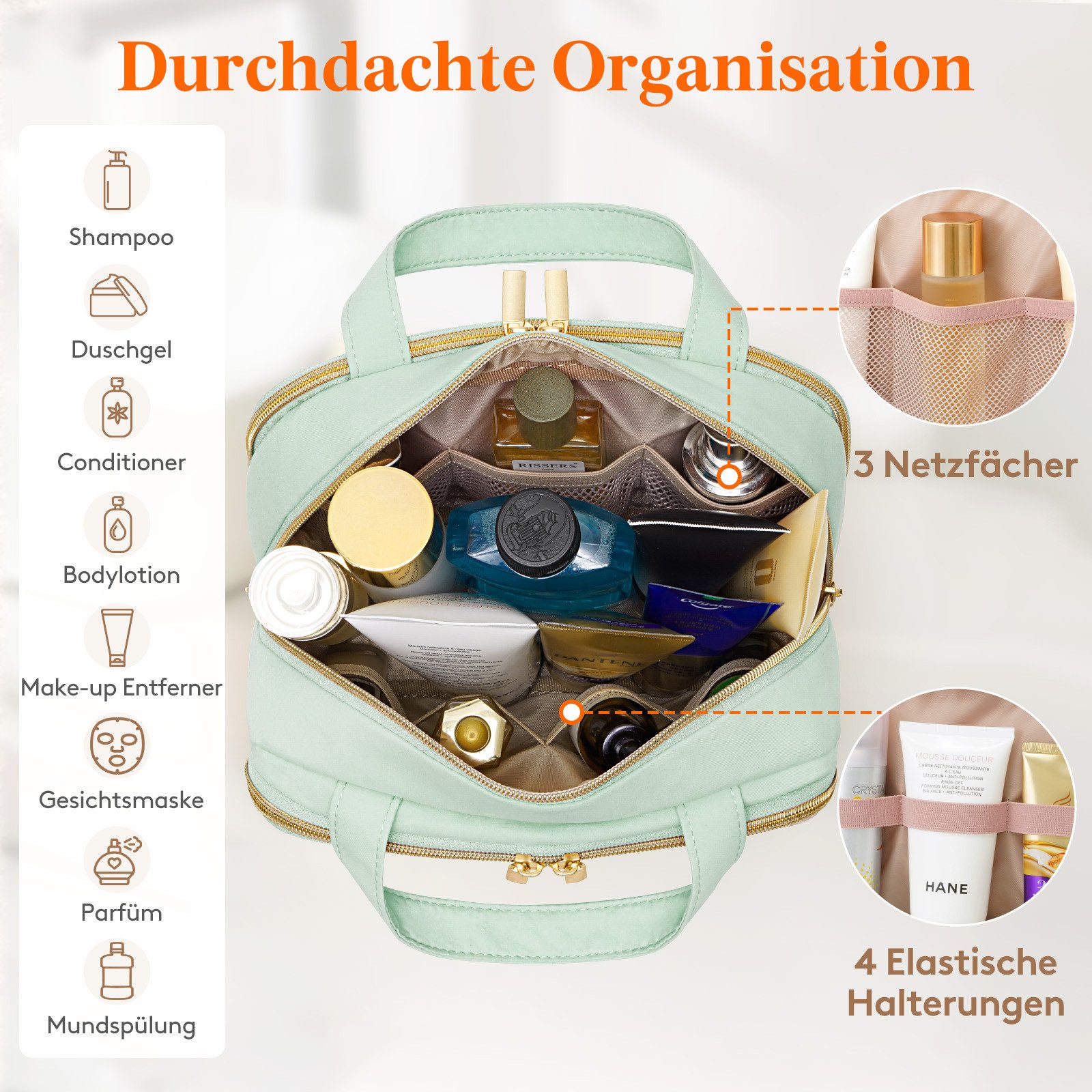 Lifewit Kulturbeutel Reise Kulturtasche Damen, Wasserabweisende Kulturbeutel mit Nassfach (Set, 1-er, B/H/T 13/15.5/26 cm), Tragbar – Bild 3 von 5