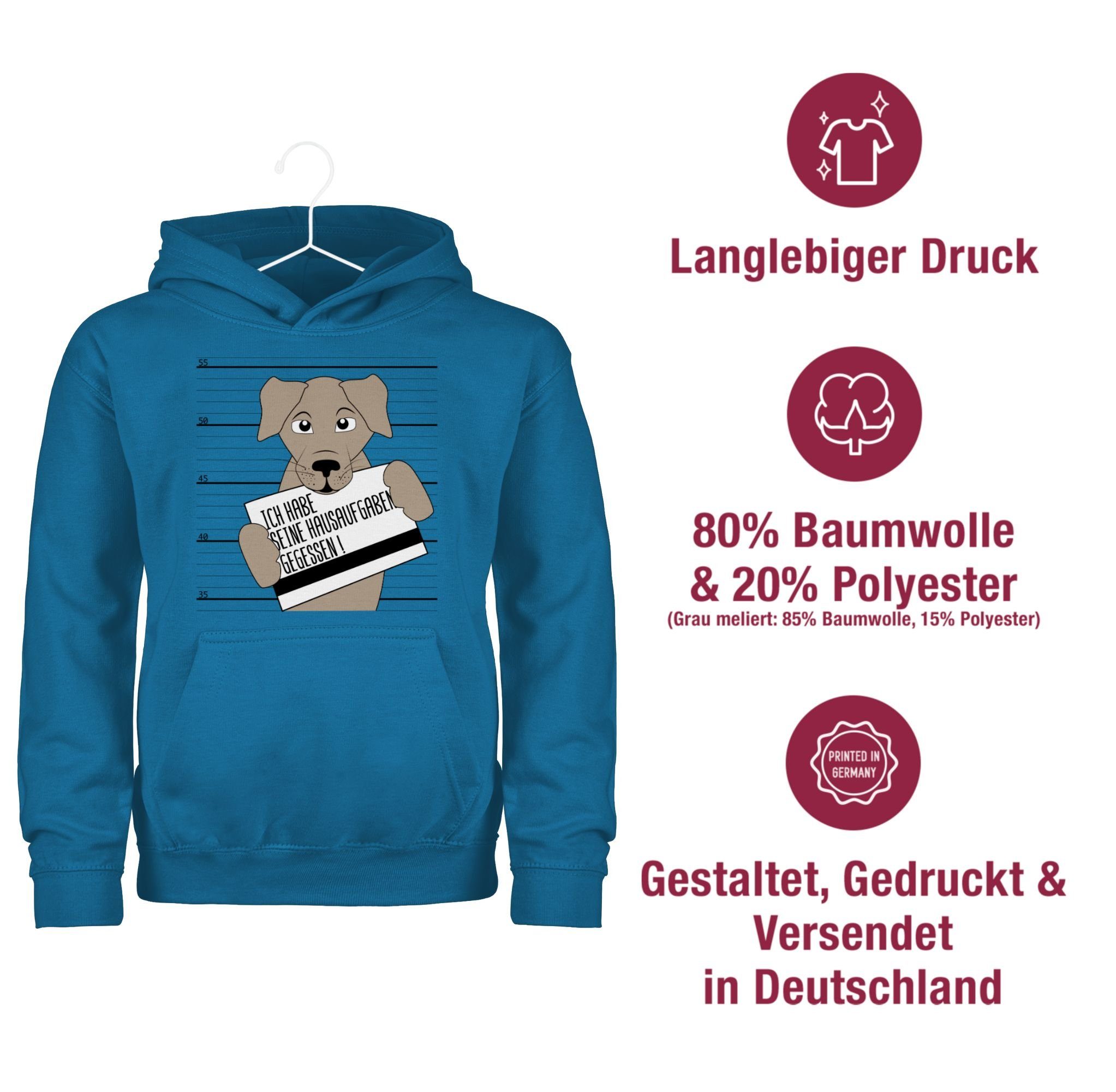 gegessen Hund 1 Hausaufgaben Ich Tiermotiv seine habe Shirtracer Animal Hoodie Print Himmelblau