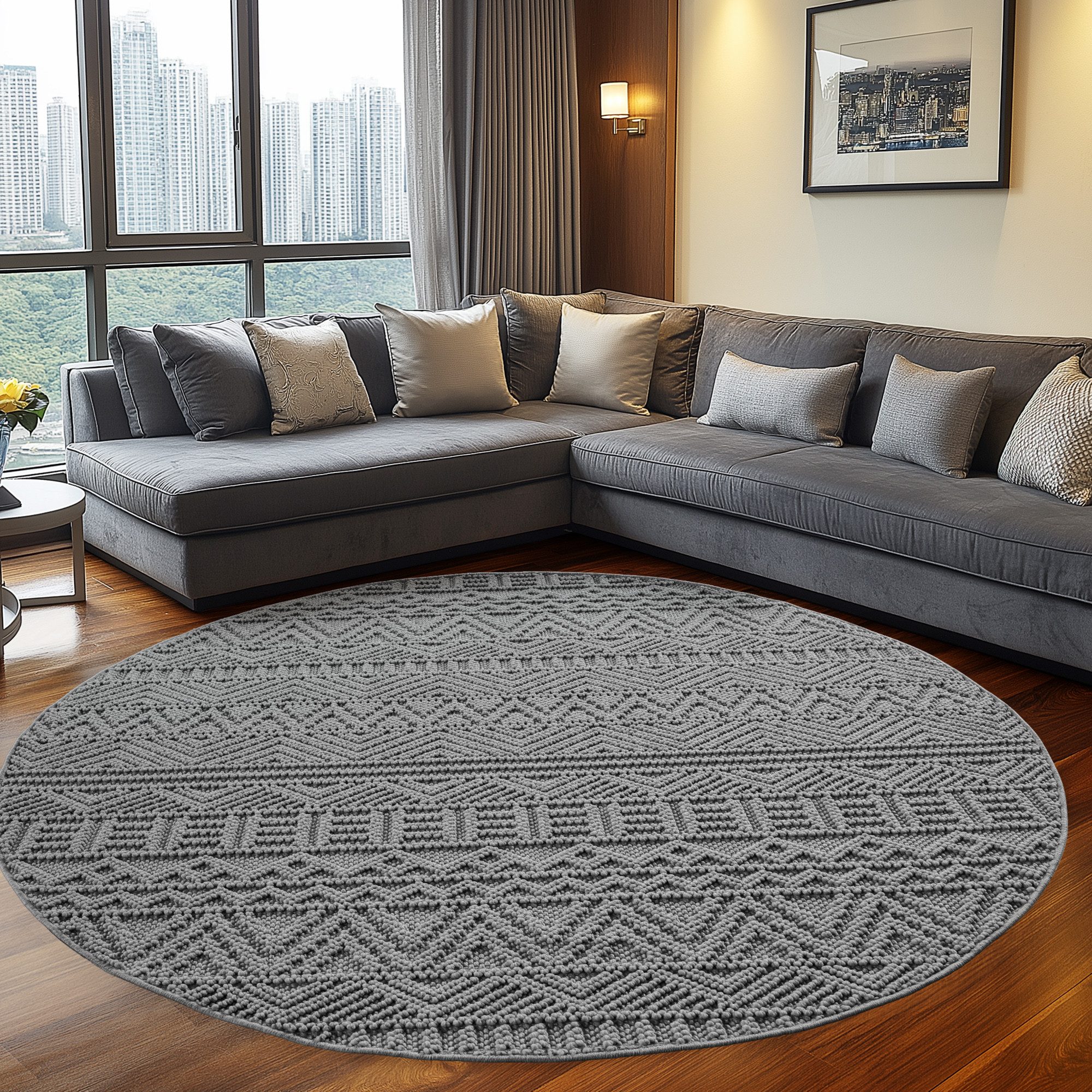 Teppium Teppich Skandinavisches Vintage-Muster auf Bouclé-Teppich, Rund, Hö günstig online kaufen