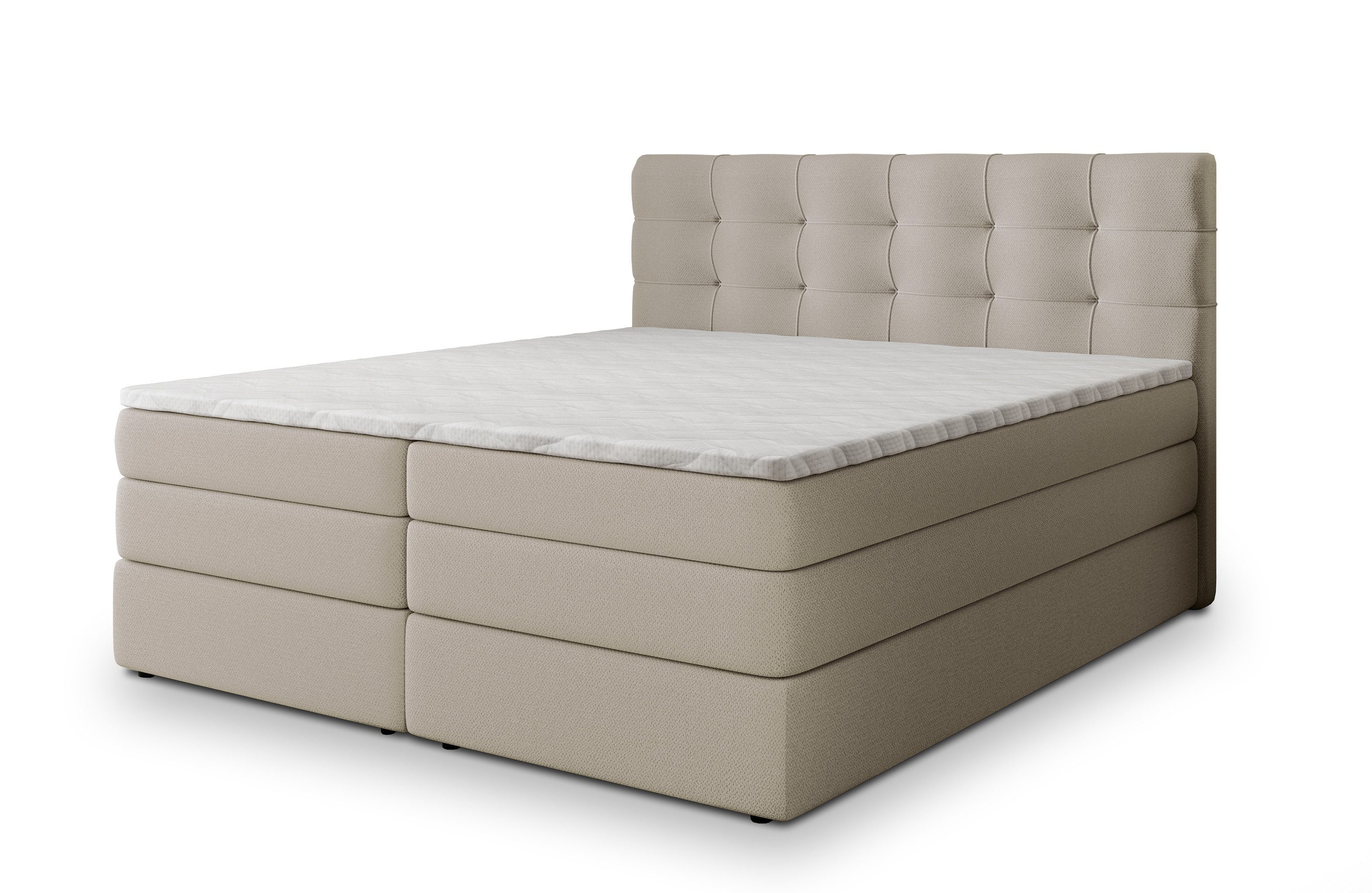Masseno Boxspringbett AREZI 140x200 cm mit Bonell Matratze und Topper, Doppelbett, Polsterbett mit Kopfteil, Boxspringbett
