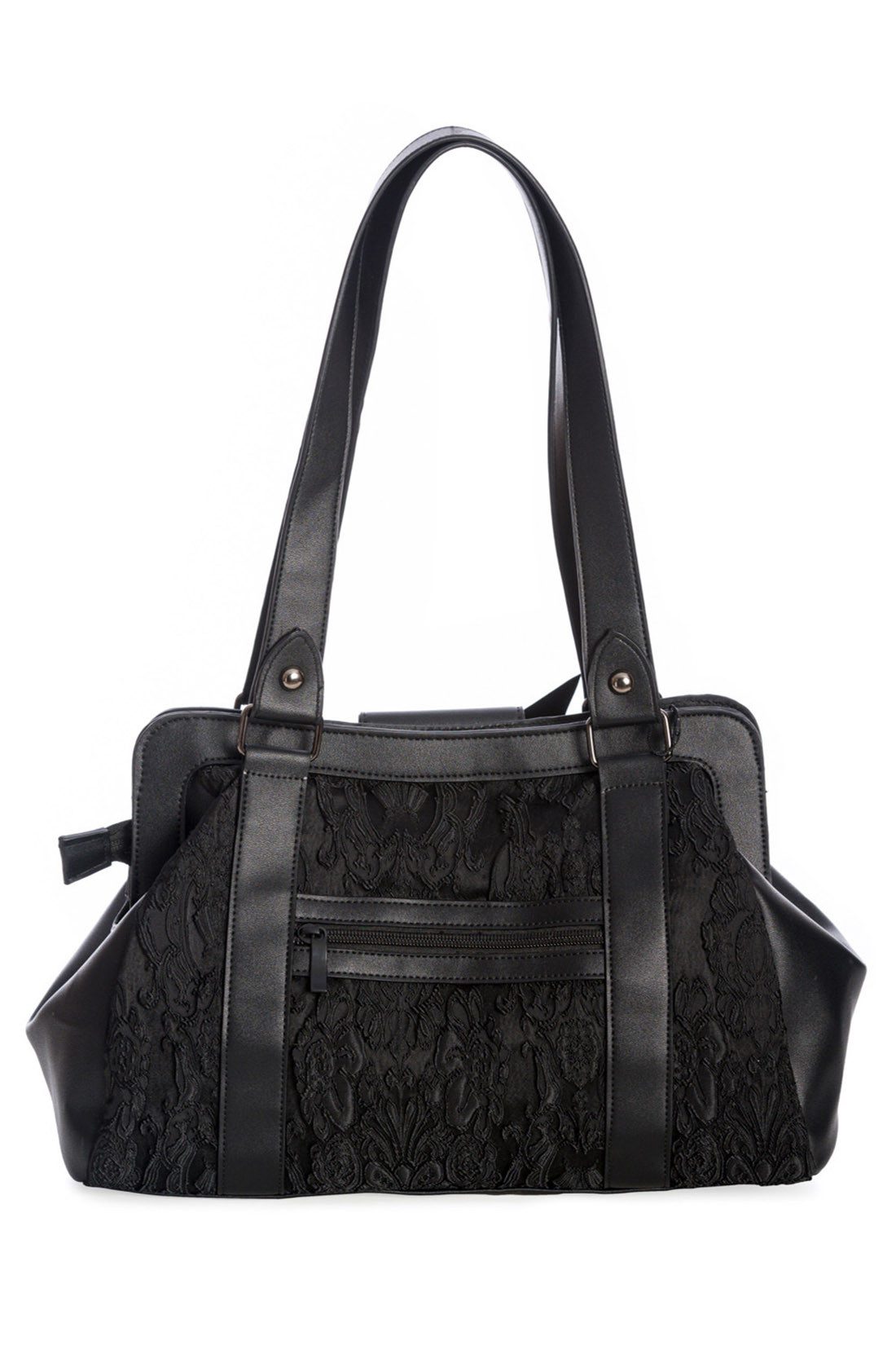 Banned Handtasche Maplesage Schwarz, mit Skull Nieten und Fledermausflügel Schleife