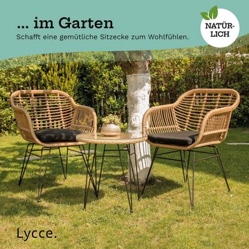 Lycce Gartenlounge-Set Gartenmöbel 3er-Set Sitzgruppe LIVE, Loungemöbel Balkon Terrasse, 2 Stühle inkl. Kissen + 1 runder Tisch mit Glasplatte