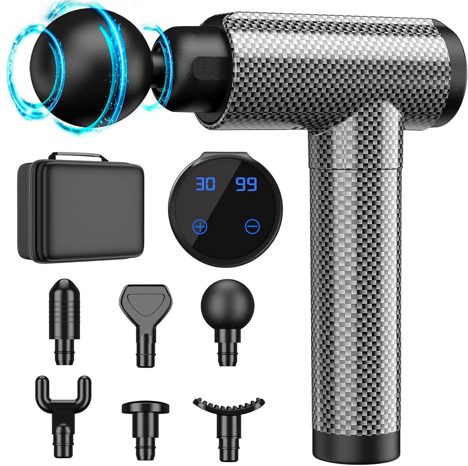 Massagepistole mit 6 Massagekopf und 30 Geschwindigkeiten LED Anzeige Touchscreen