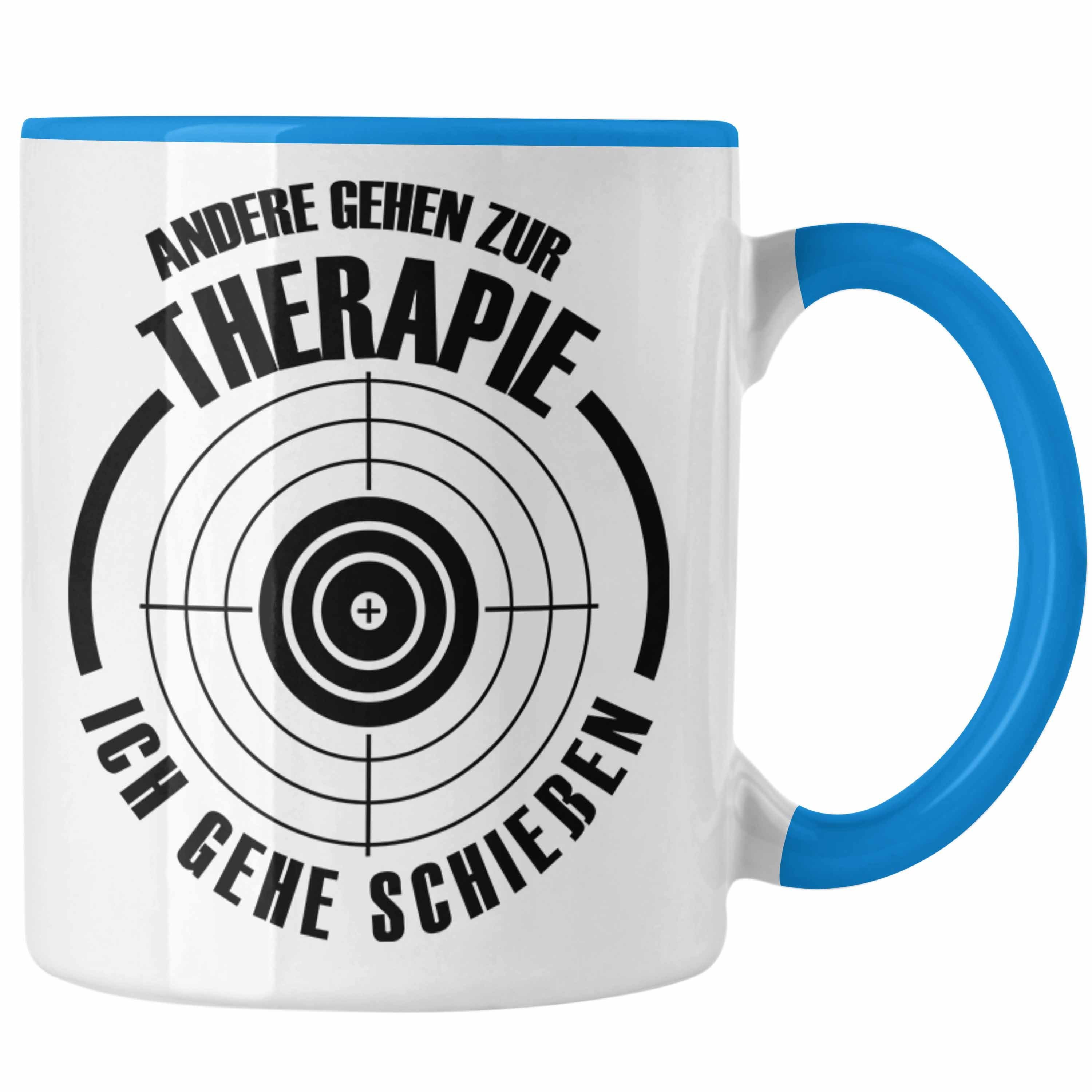 Trendation Tasse Lustige Schießen-Tasse Geschenk für Schützenfest-Fans und Schießstand- Blau