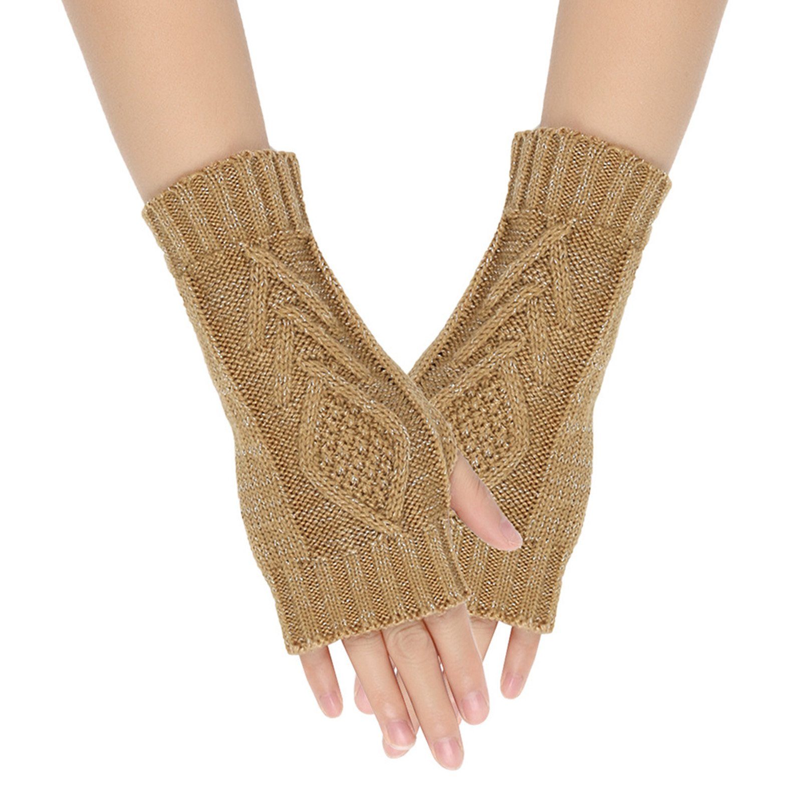 Rutaqian Trikot-Handschuhe 1 Paar Dunkelkhaki Fäustlinge Fingerhandschuhe, Winter Wärmer Halb Strick