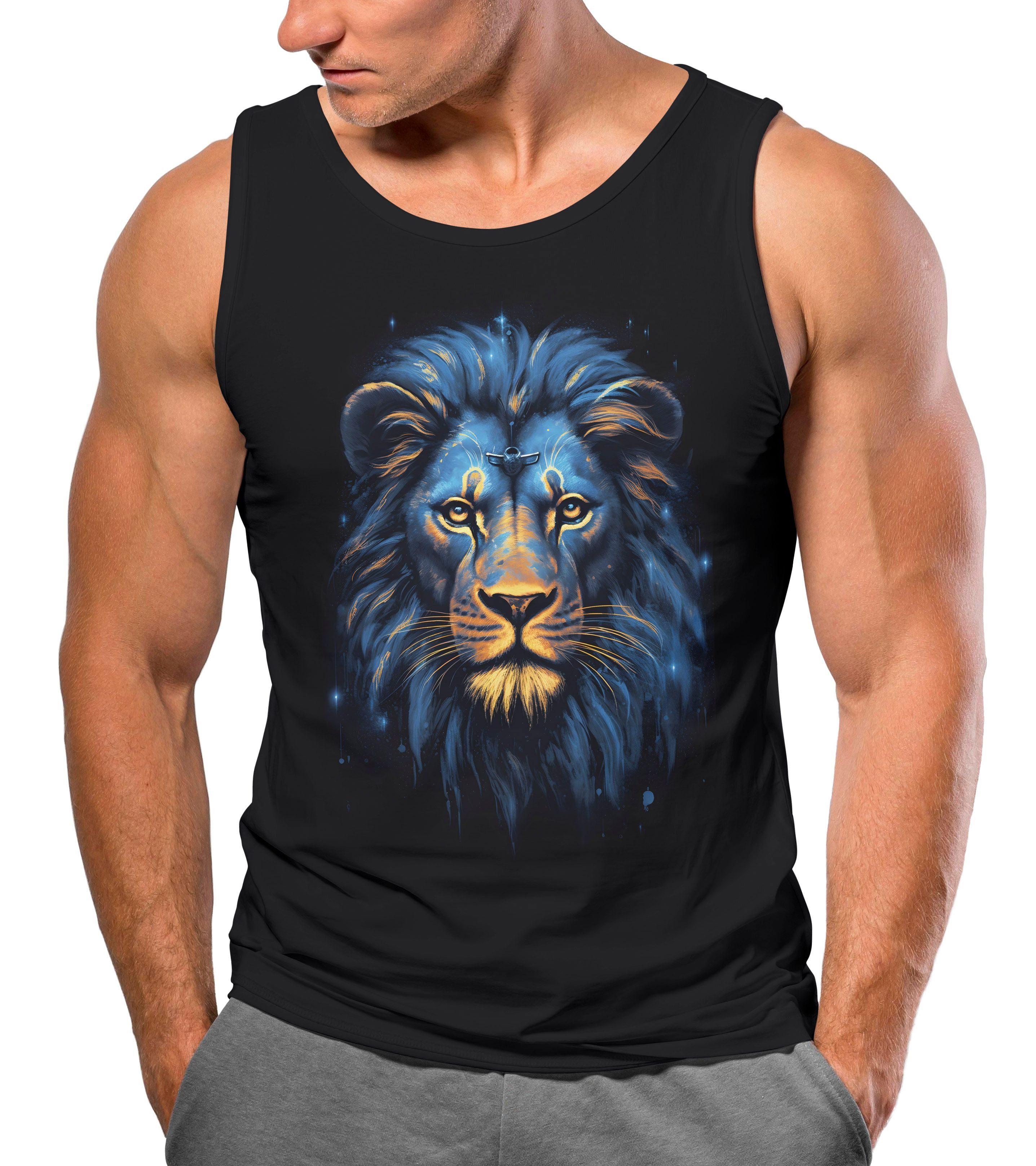 Neverless Tanktop Herren Tank-Top Löwe Lion Art-Print Kunst Illustration Au günstig online kaufen