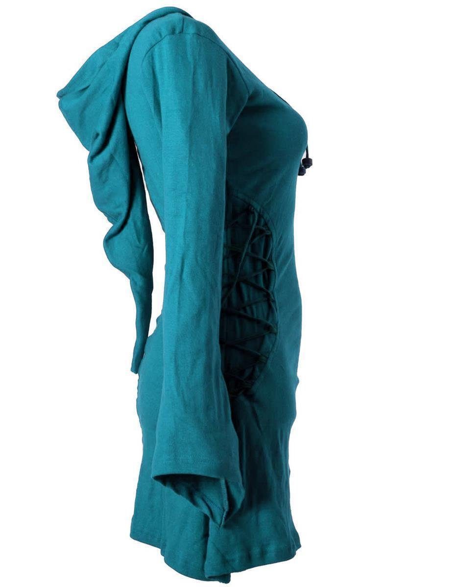 türkis Elfenkleid mit Gothik Vishes Bändern Ethno, Hoody, Zipfelkapuze Style zum Zipfelkleid Schnüren
