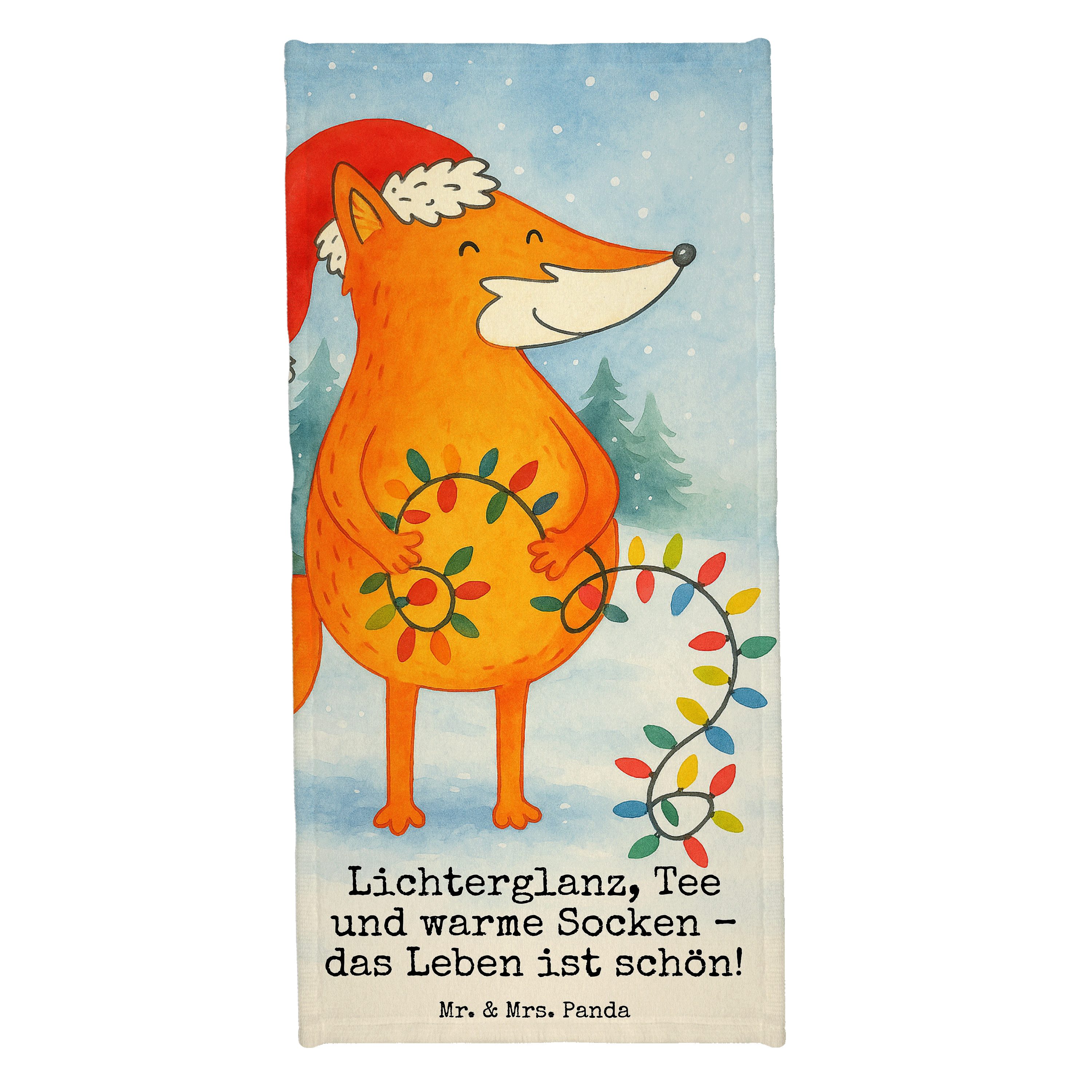 Mr. & Mrs. Panda Handtuch Fuchs Weihnachten Design, Strandtuch, Weiß, Heiligabend, Badehandtuch, Kunstfaser (Packung), Frotteetuch Sport Handtuch Winter
