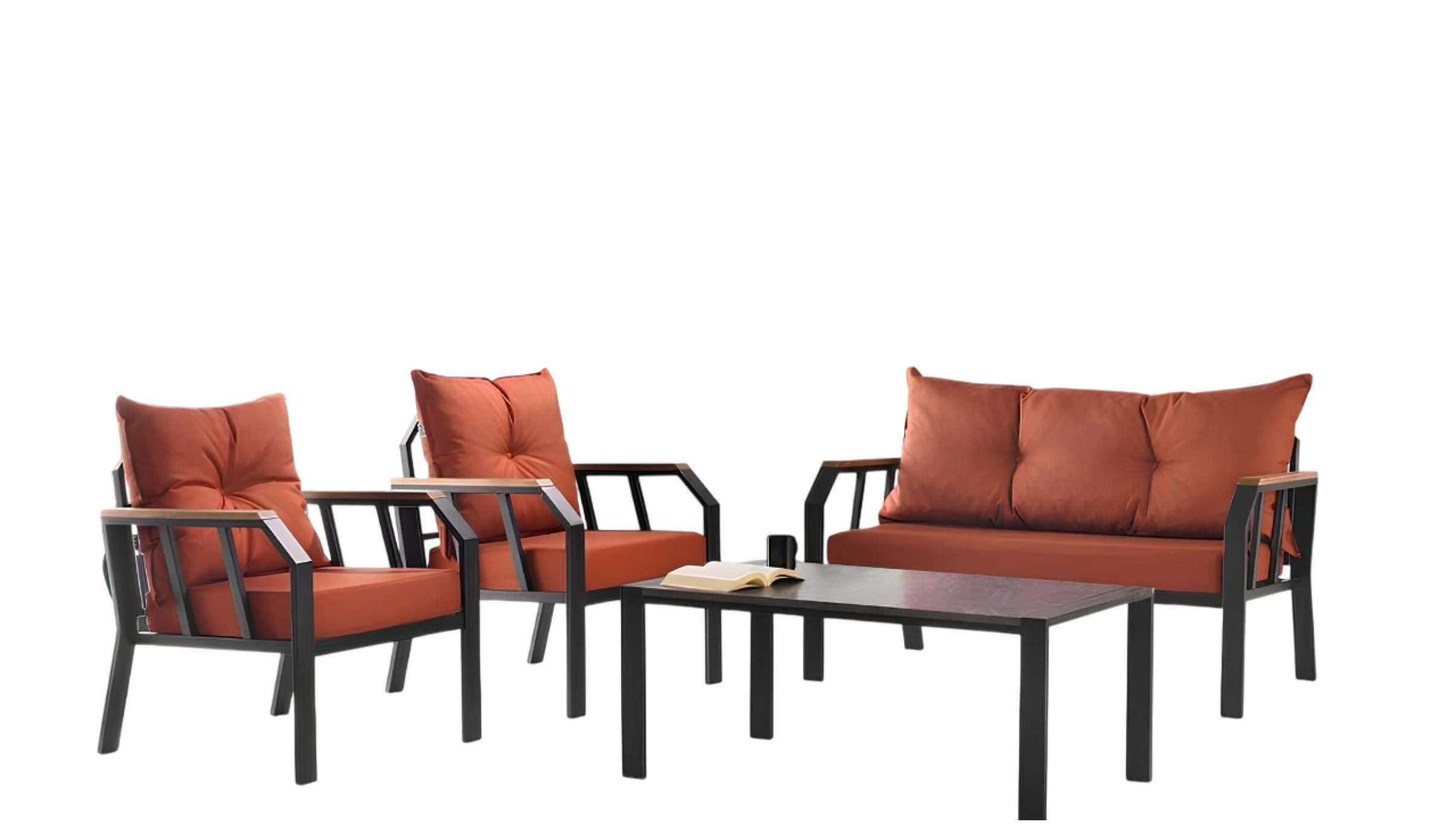 Xlmoebel Gartenlounge-Set Gartenmöbel-Set in Orange mit 4-teiliger Sitzgruppe und Couchtisch, (Set 4tlg (Sofa + 2x Sessel + Couchtisch), Hergestellt in Europa