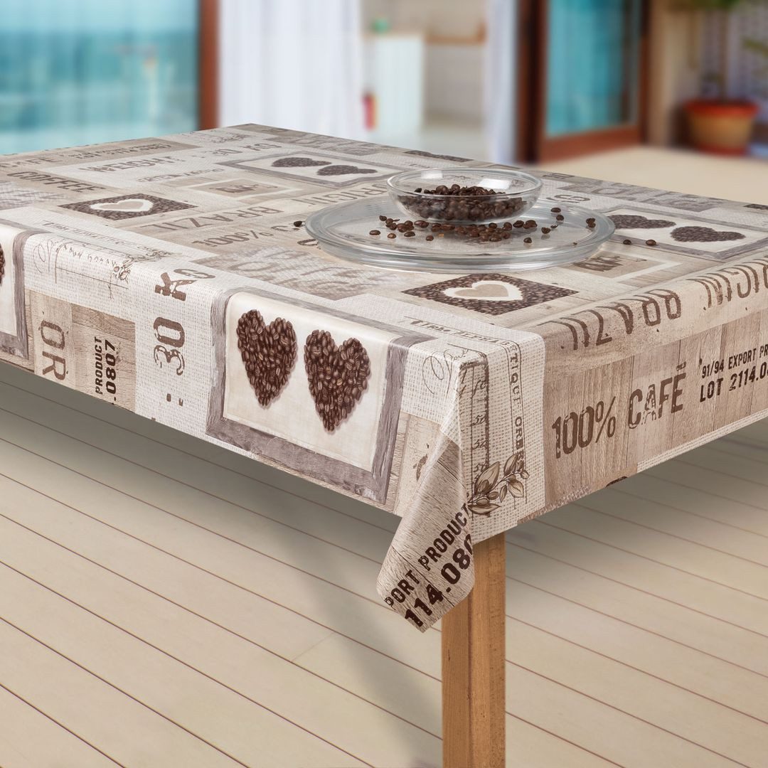 laro Tischdecke Wachstuch-Tischdecken Coffee Herzen braun rechteckig – Bild 3 von 5