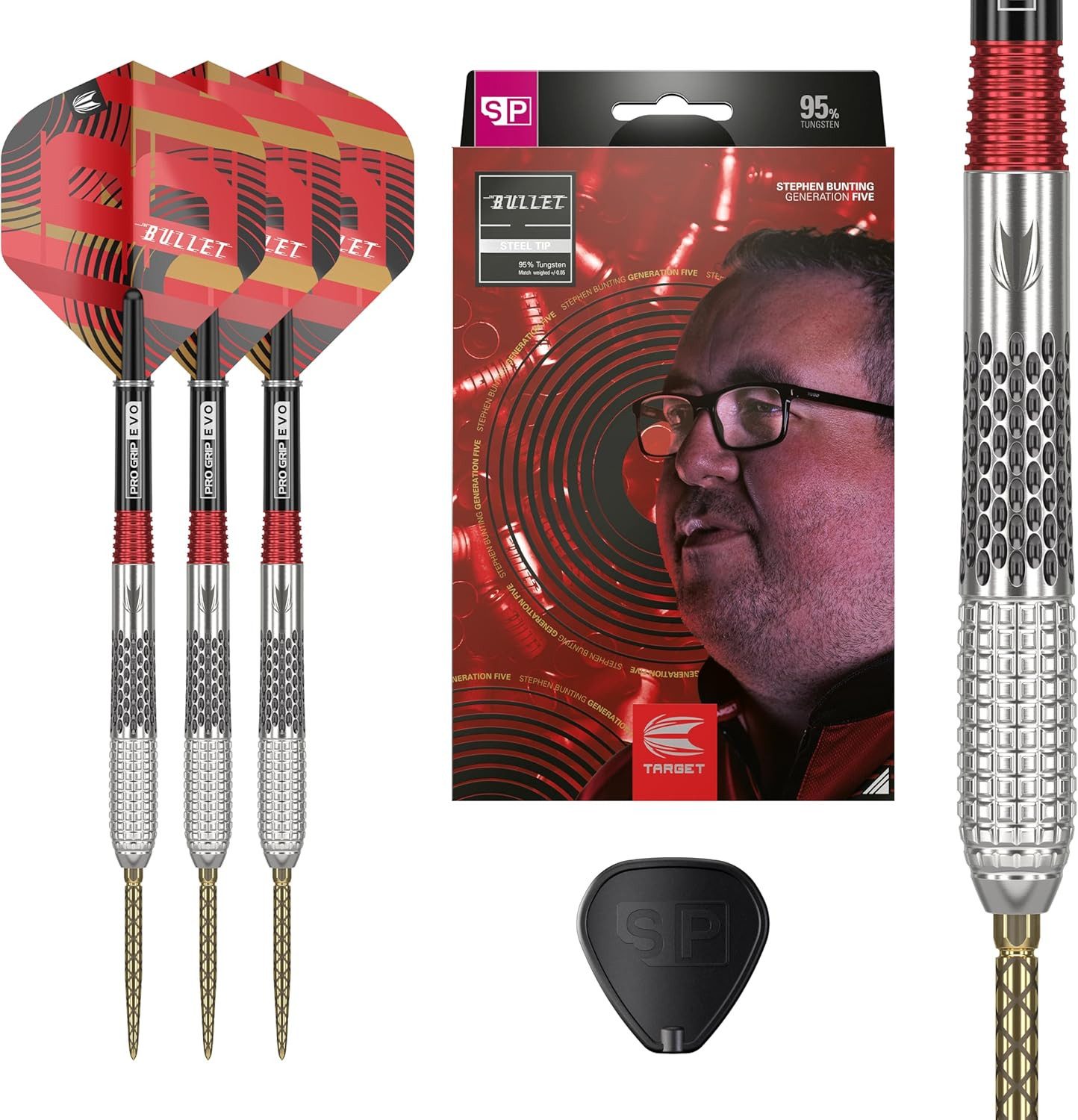 Dartpfeil Stephen Bunting Gen 5 95% Wolfram Steeltip 25gr, inklusive Swiss Point