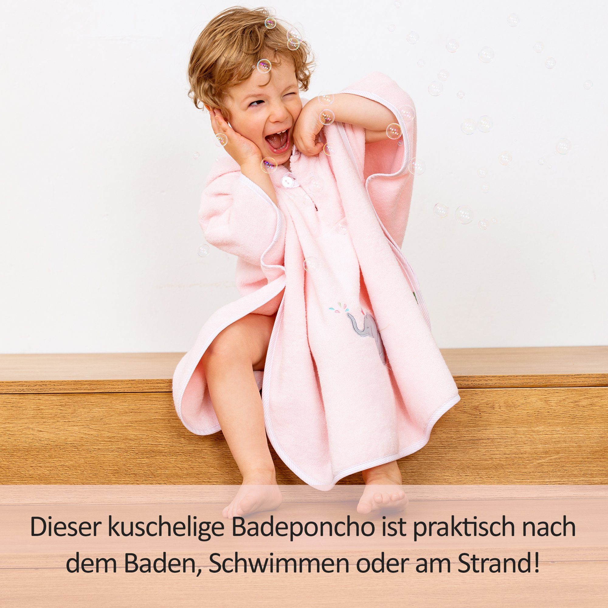 Smithy Badeponcho Badeponcho Baby Kind mit Premium Baumwolle, Frottee, Druckknopf am Armloch