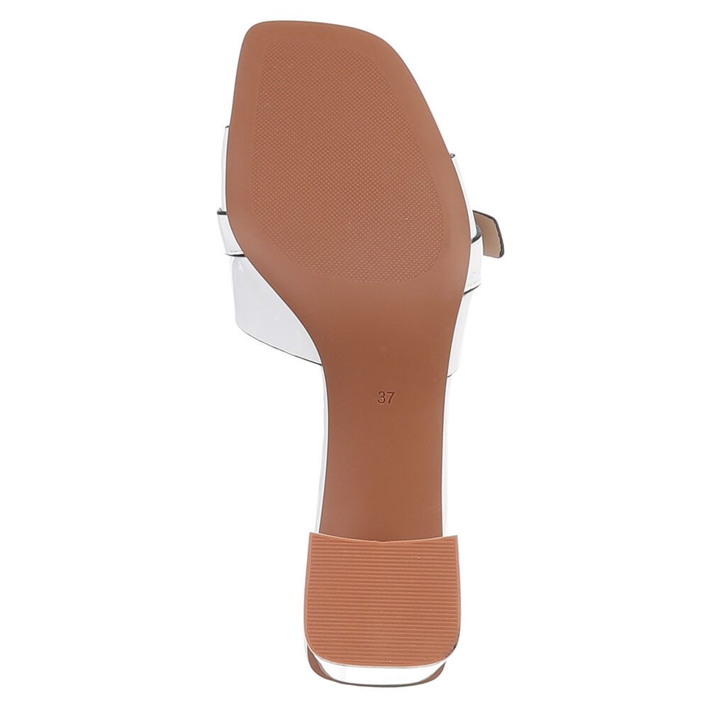 Ital-Design Damen Sandalette mit Blockabsatz und Schnalle Pantolette (92002590) Blockabsatz Pantoletten in Weiß