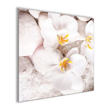artissimo Glasbild Glasbild 30x30cm Bild Zen Spa Orchidee Blume weiß, Steine: weiße Orchideen