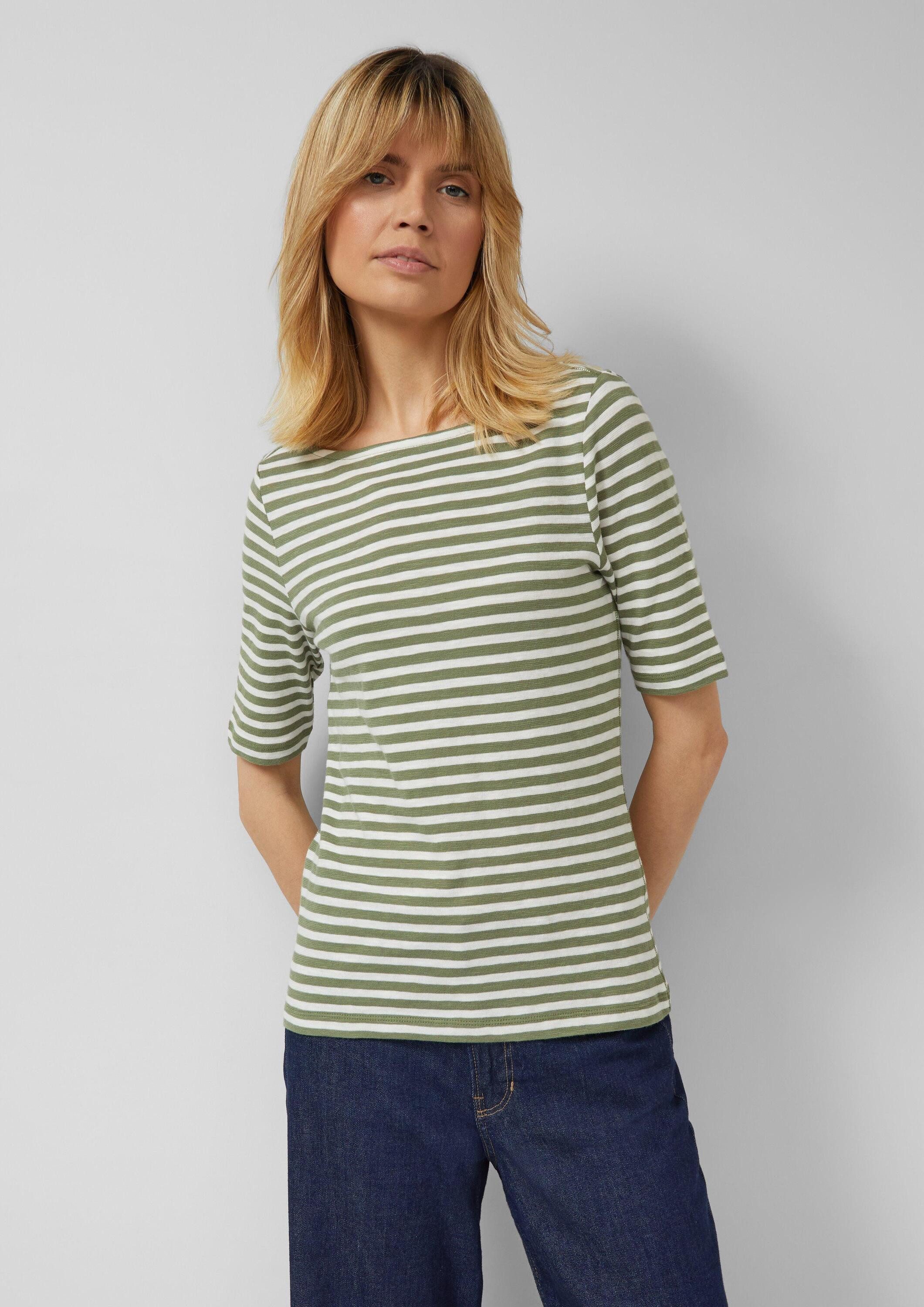 s.Oliver Kurzarmshirt T-Shirt Gestreiftes Halbarmshirt im Slim Fit mit Flam günstig online kaufen