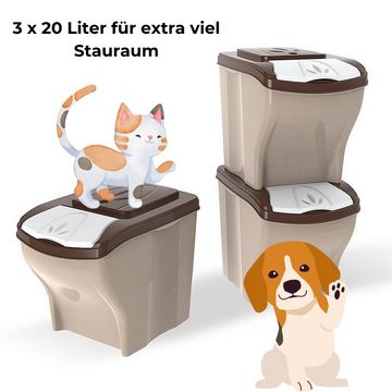 GarPet Futterbehälter 3x Futtertonne Katze Hund Hundefutter Aufbewahrung Futter Box 3 x 20 L