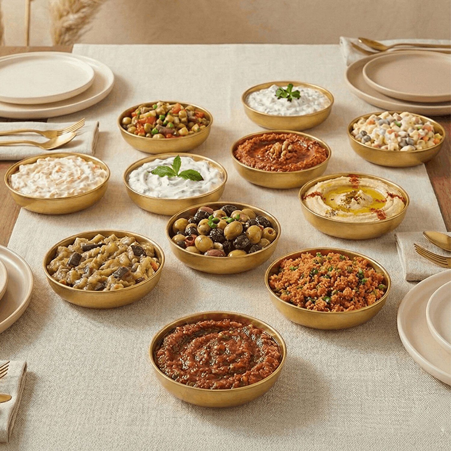 Jungengel Snackschale 12'er Set Gold Schälchen Dessertschalen Dipschalen Meze Servierschalen, Metall, (Set, 12-tlg), Metall, Ideal für Snacks & Dips, extra dünn & langlebig
