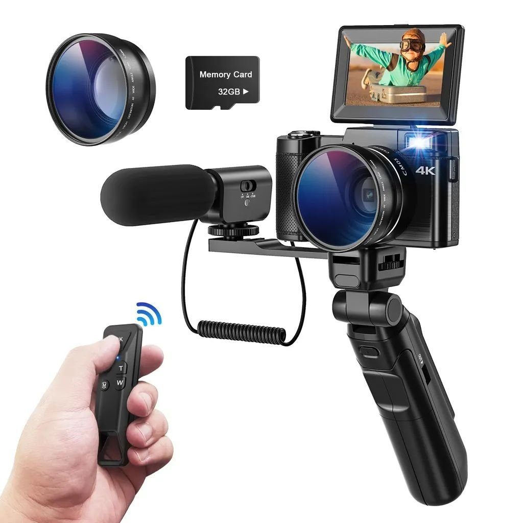 Fine Life Pro MP, Kamera, Systemkamera Vlog Sony-Sensoren, opt. 16x (16 WLAN Kamera (Wi-Fi), von V10 V10 Erkennung inkl. Zoom, Gesichtern) Vlog Tragetasche, Inklusive