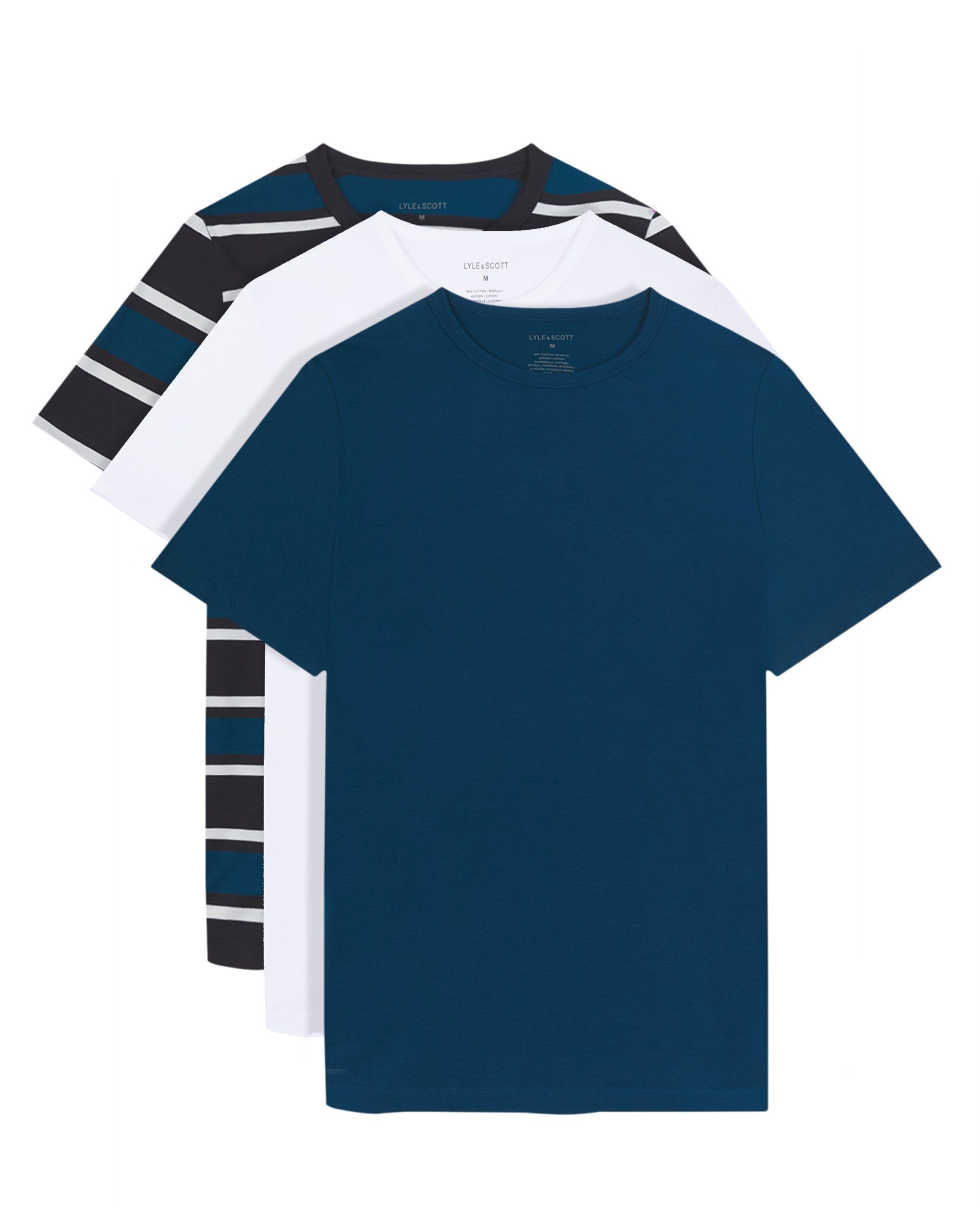 Lyle & Scott T-Shirt Basic Farben (3Er-Set) Apres Navy/ Marineblau gestreift/ Weiß