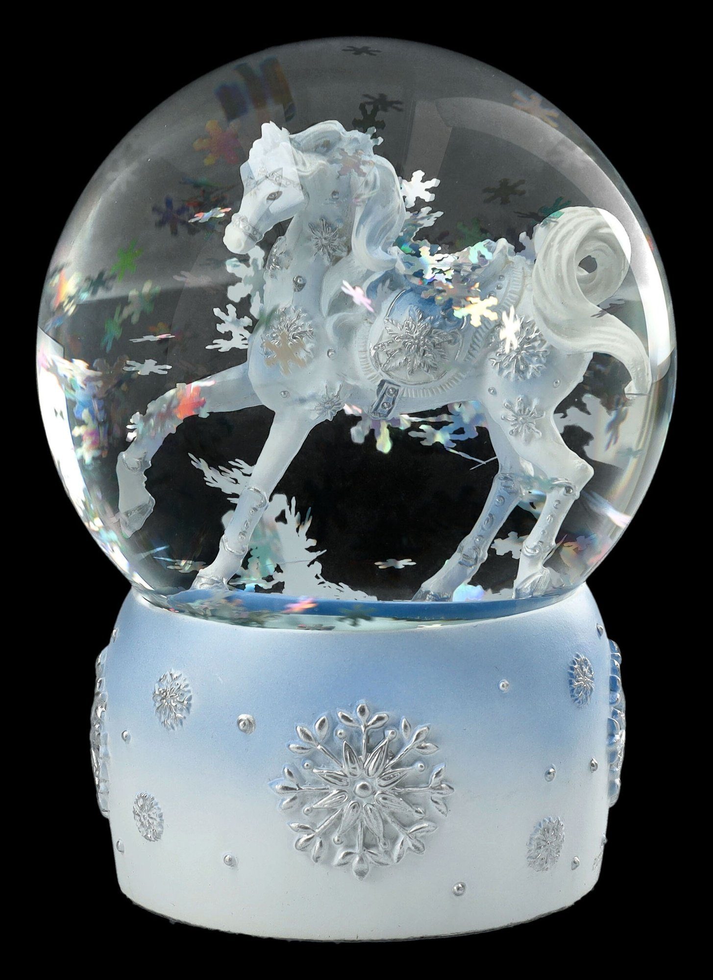 Figuren Shop GmbH Schneekugel Schneekugel Pferd - Snow Crystal - Dekoration weißes Pferd Schimmel
