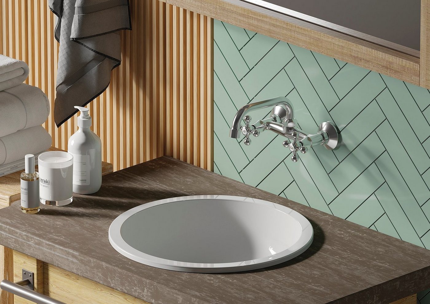 Thumbnail - KOLMAN Waschtischarmatur Wasserhahn Wand STILO Mischbatterie für Badezimmer in Chrom