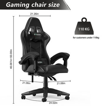 BIGZZIA Gaming-Stuhl Bürostuhl Ergonomisch mit Lendenkissen + Kopfstütze, Gaming Chair Höhenverstellbar, Computerstuhl Ergonomisch