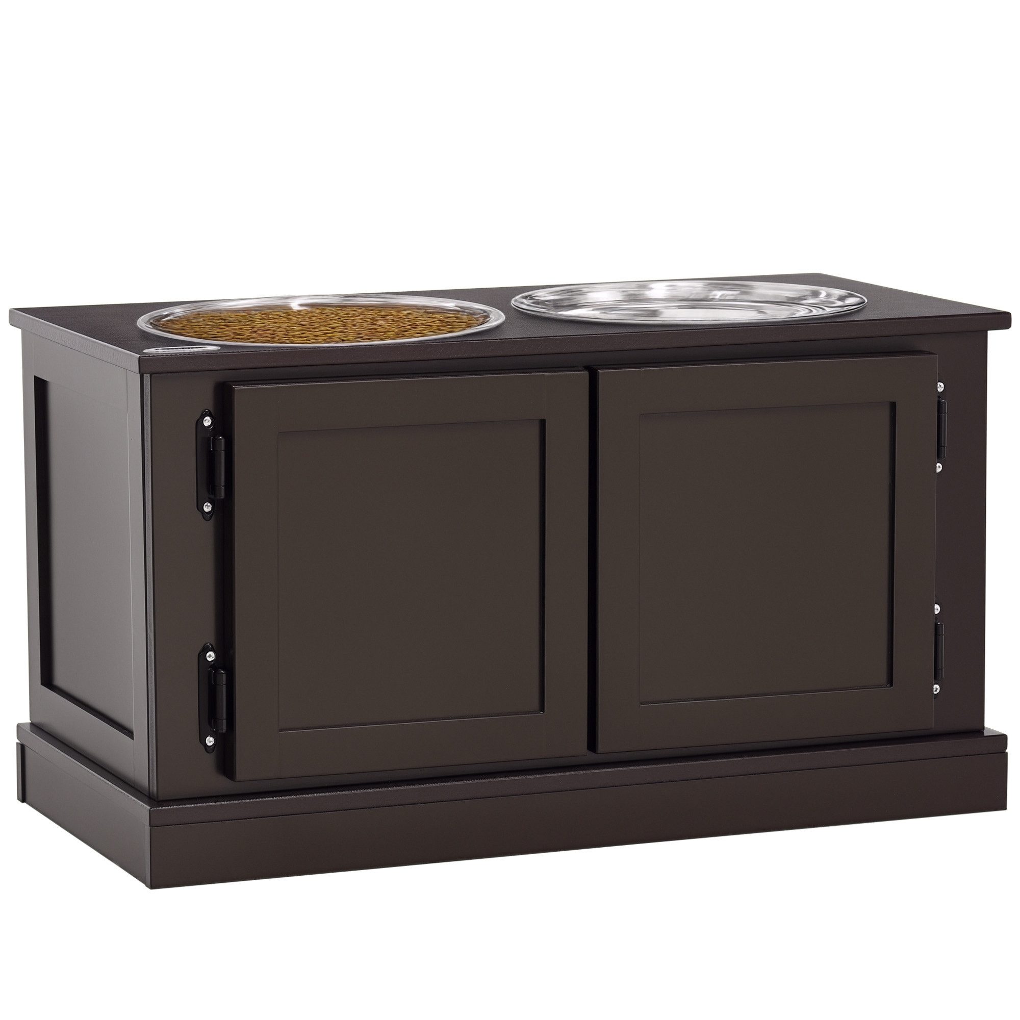 PawHut Futternapf Erhöhtes Futterstation mit 2 Edelstahlschüsseln, Edelstahl, Kaffee 60 x 30 x 34 cm