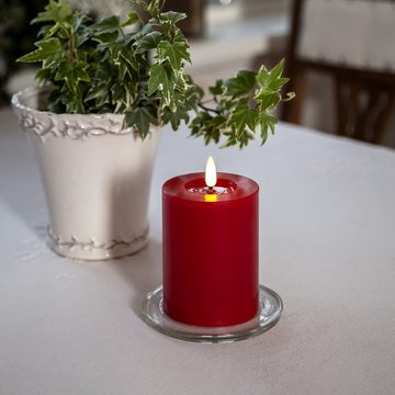 MARELIDA LED-Kerze LINA Echtwachs realistische 3D Flamme Wachsspiegel H: 12,5cm rot (1-tlg)