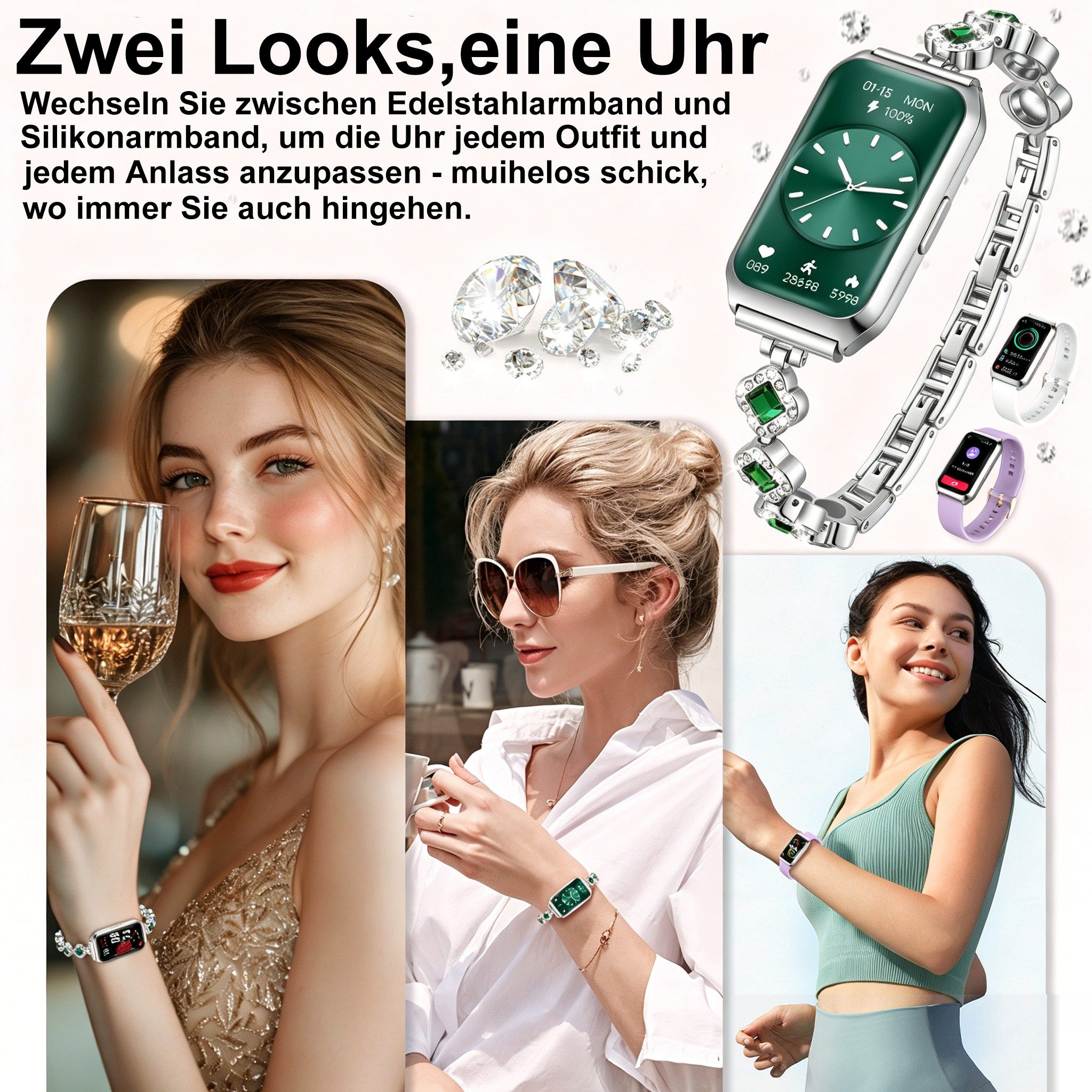 Luckice Smartwatch Damen, Intelligente Multifunktions-Sportuhr,Tracker Uhr Smartwatch (Smartwatch Fitness Tracker Uhr IP68 Wasserdicht,1.7" HD Voll Touchscreen Fitnessuhr Tracker mit Blutsauerstoff/Pulsmesser/Sportuhr/Schrittzähler/Schlafmonitor Aktivitätstracker usw für iOS/Android Uhren Watch) cm)