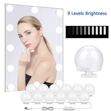 Avisto Schminkspiegel LED-Lichtspiegel Spiegelleuchte,3 einstellbare Leuchten (Make Up Licht(12-ST), 12-St., Wohnzimmer/Schlafzimmer/Badezimmer), 3 Farbwechselmodi,9 Level Helligkeit,USB Kabeldesign