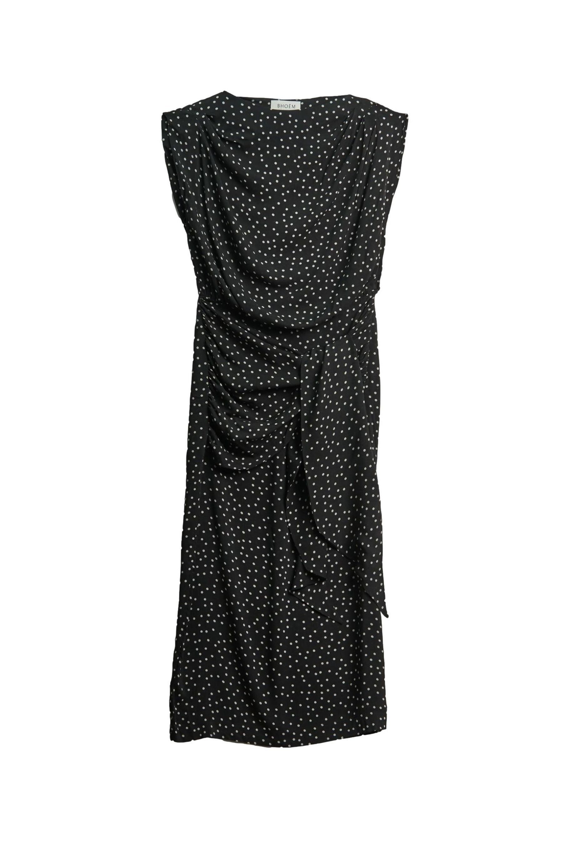 Bhoem Midikleid Gepunktetes drapiertes Midikleid mit Bindedetail (1-tlg)