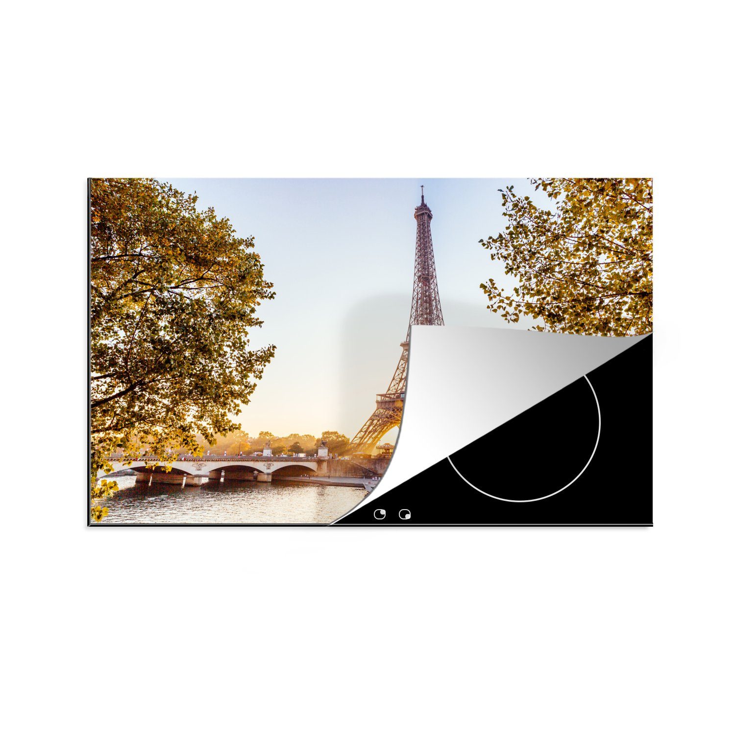 MuchoWow Herdblende-/Abdeckplatte Der Eiffelturm und die Seine, Vinyl, (1 tlg), 81x52 cm, Induktionskochfeld Schutz für die küche, Ceranfeldabdeckung