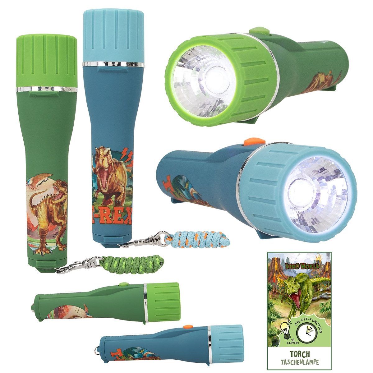Artikel klicken und genauer betrachten! - Spot an für die grüne und blaue Taschenlampe von Dino World mit coolen Saurier-Motiven. Praktisch: Die Taschenlampen haben eine Switch-off-Funktion und stellen sich nach zehn Minuten automatisch aus, falls dies einmal vergessen wird. Batterien (2 AA-Batterien) enthalten und austauschbar.Eine Farbauswahl ist nicht möglich! Eine von zwei Dino Taschenlampen! | im Online Shop kaufen