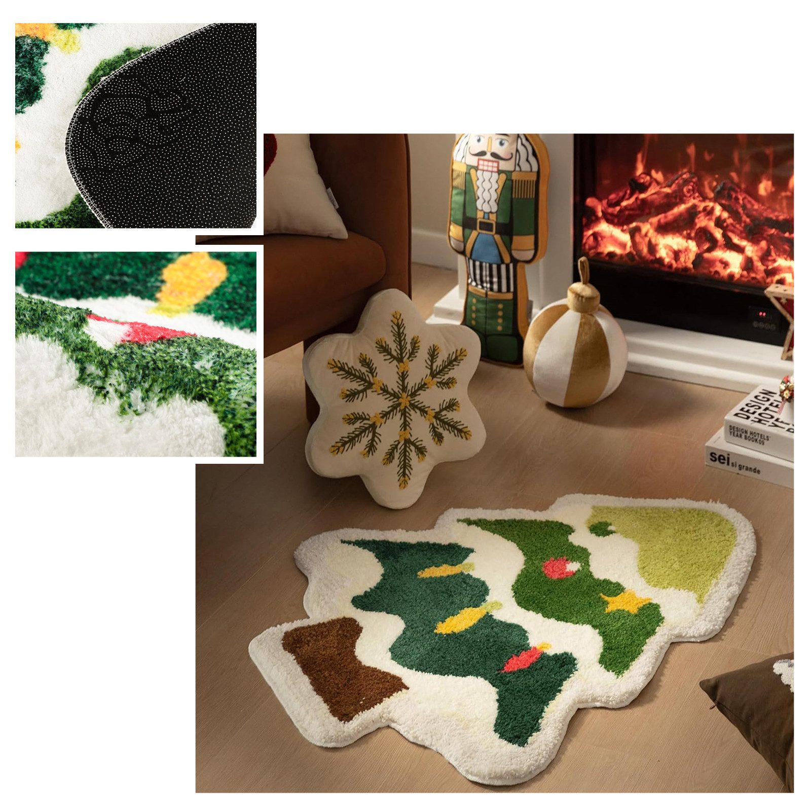 BTTO TEPP Kinderteppich Weihnachtsteppich Kaschmir Geformte Teppich Fußmatte, Rutschfest Matte, Baum-1, Badezimmer,Schlafzimmer,Wohnzimmer
