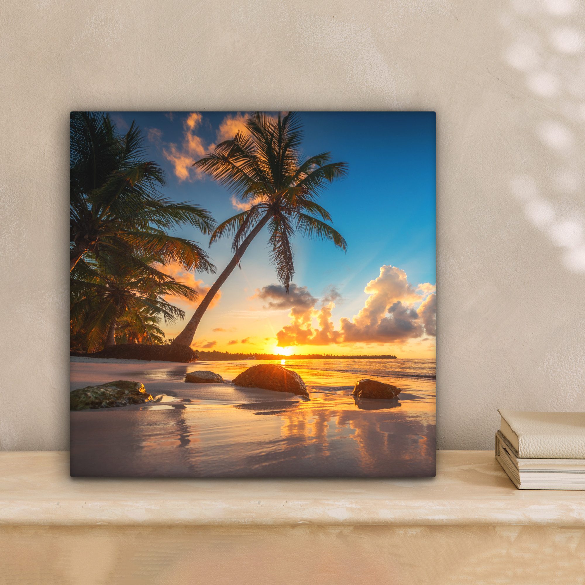 OneMillionCanvasses® Leinwandbild Strand - Meer - Palme - Sonnenuntergang, günstig online kaufen