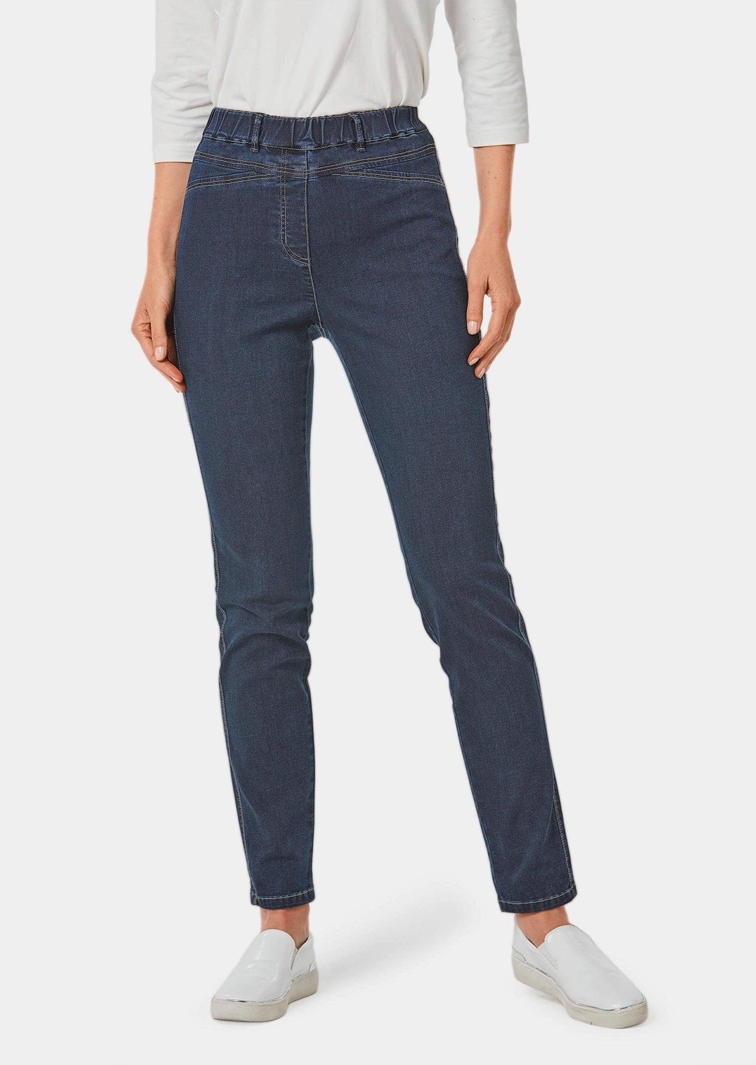 GOLDNER Bequeme Jeans Kurzgröße: dunkelblau | Slim-Fit Jeans