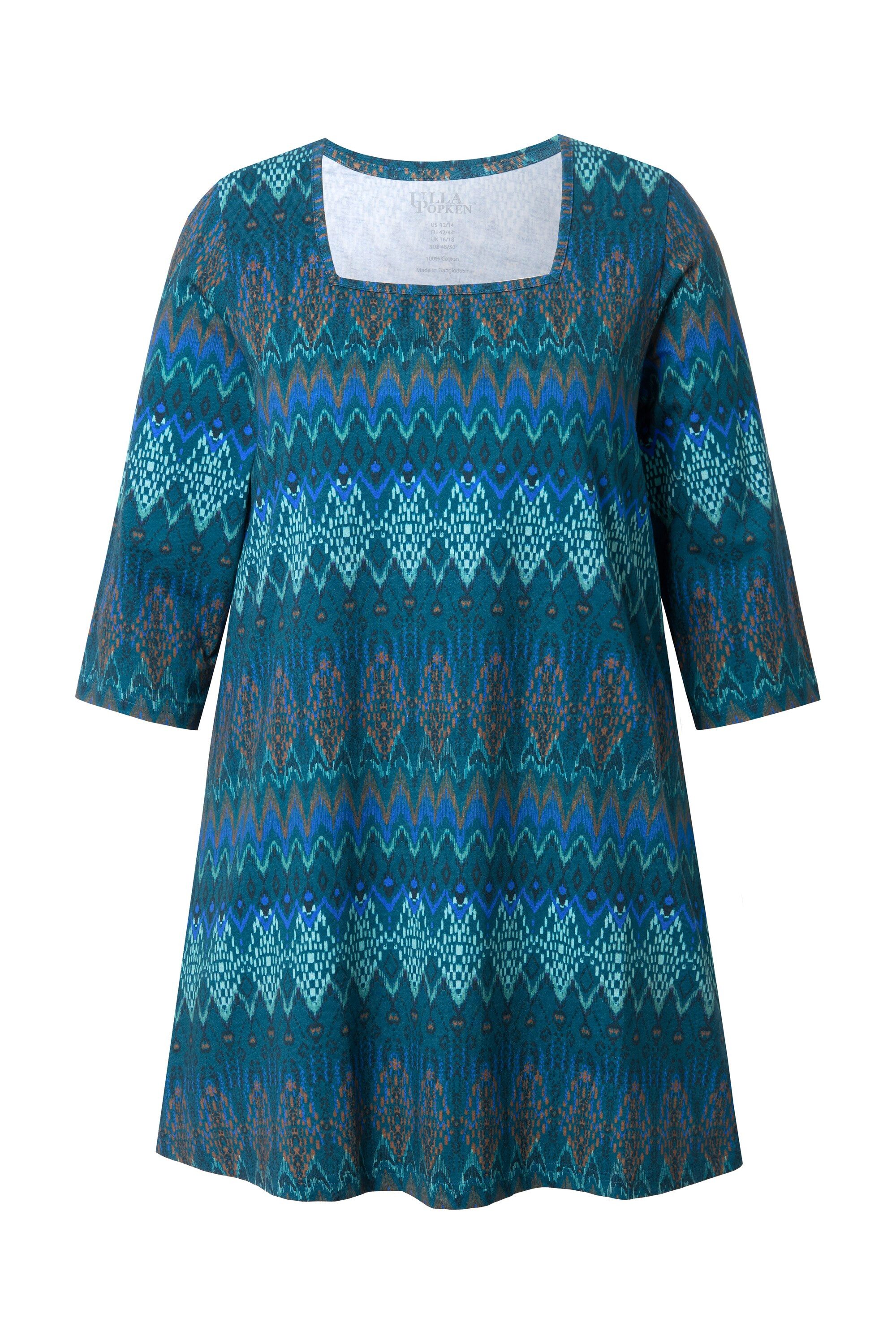 Ulla Popken Longshirt Longshirt A-Linie Carré-Ausschnitt 3/4-Arm günstig online kaufen