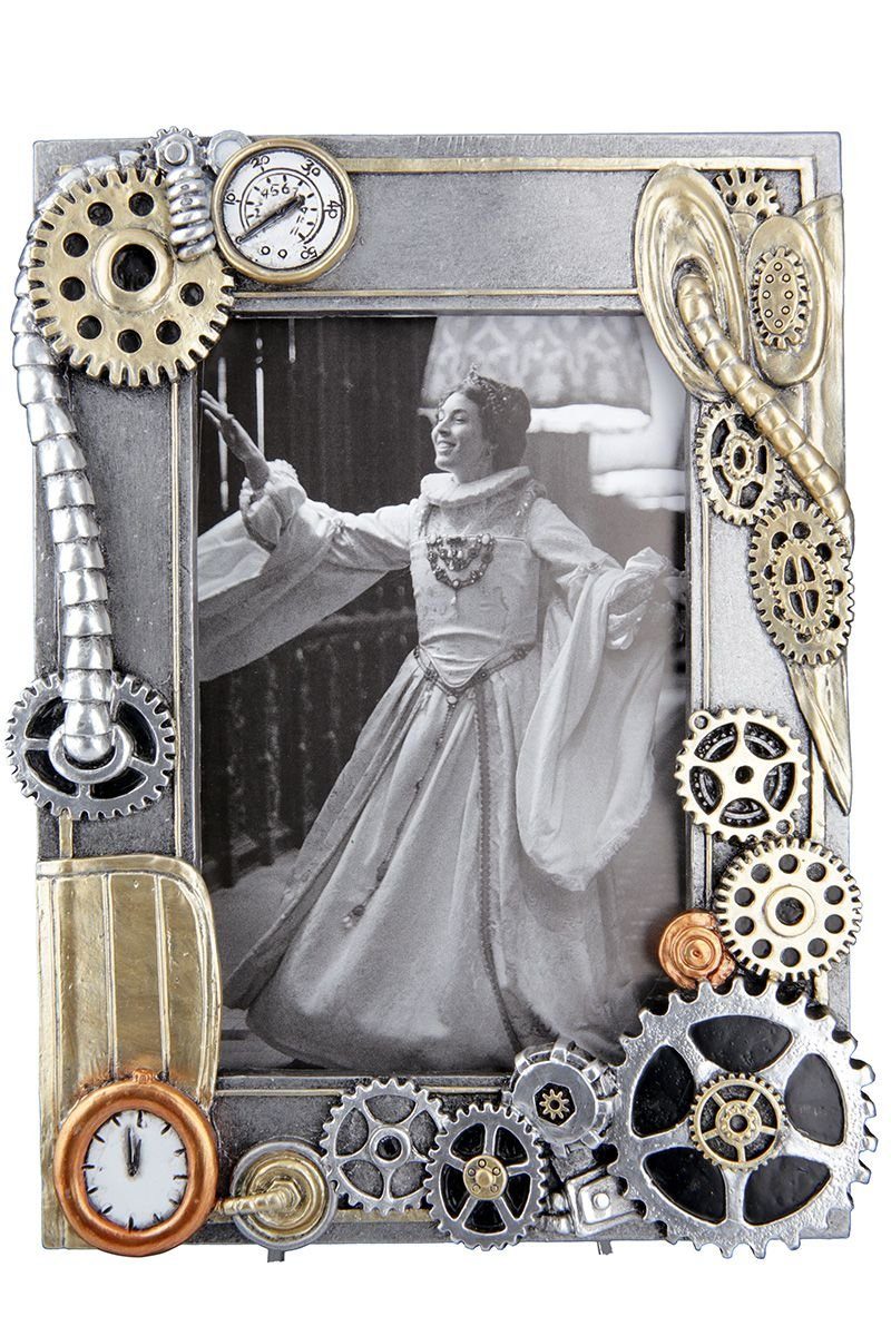 GILDE Dekoobjekt 2er Set Poly Fotorahmen "Steampunk" - Antik Silberfarben mit Kupferfar