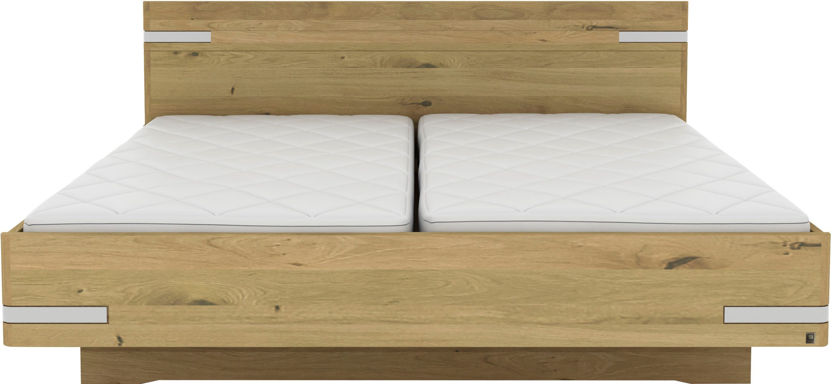 Musterring Holzbett Savona, Bettgestell, Bettrahmen, teilmassiv Bianco-Eiche (Belastbarkeit 220 Kg, 4-fache Liegehöhenverstellung, MADE IN GERMANY), Kopfteil in Bianco-Eiche massiv, Details in Chrom, verschiedene Größen