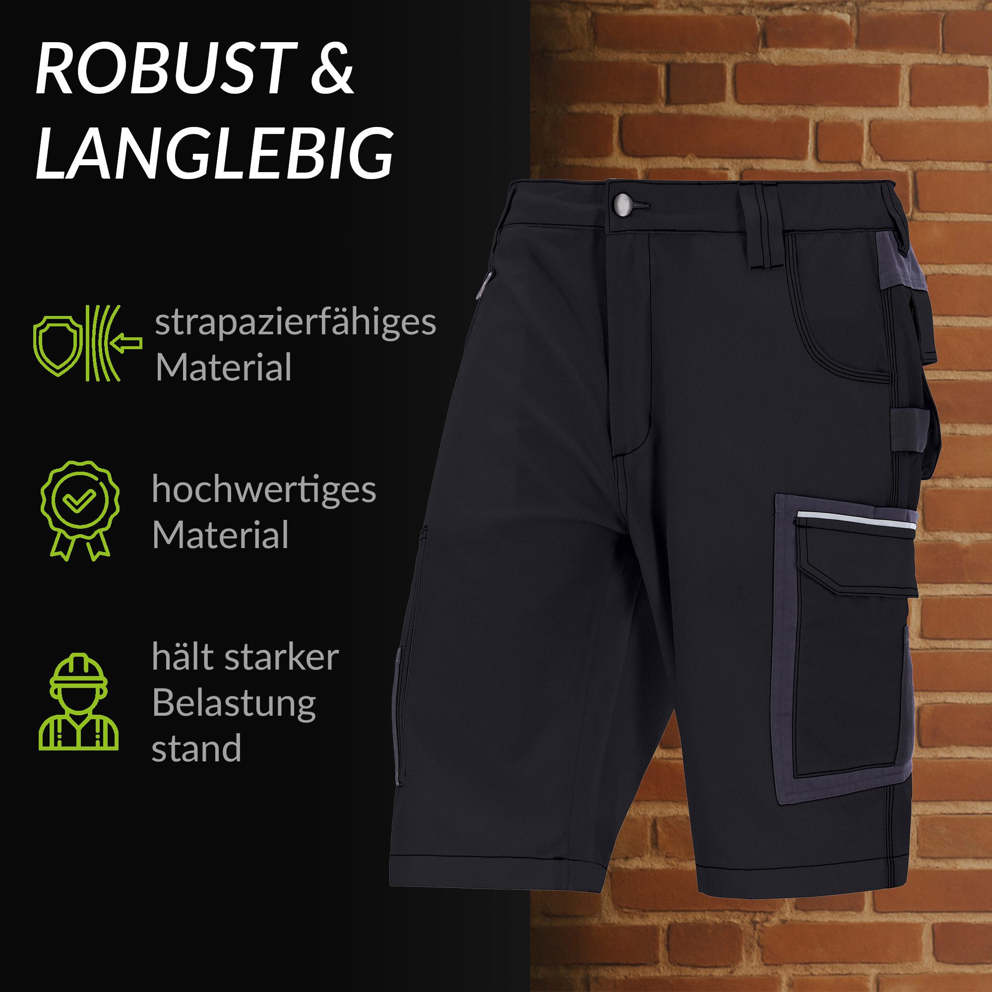 ELIWORX Arbeitsshorts Herren – Kurze Arbeitshose mit Stretch & Werkzeugtaschen - Kurze Hose Kurze Herrenshorts für Sommer & Werkstatt – Robust & Bequem – Bild 5 von 5