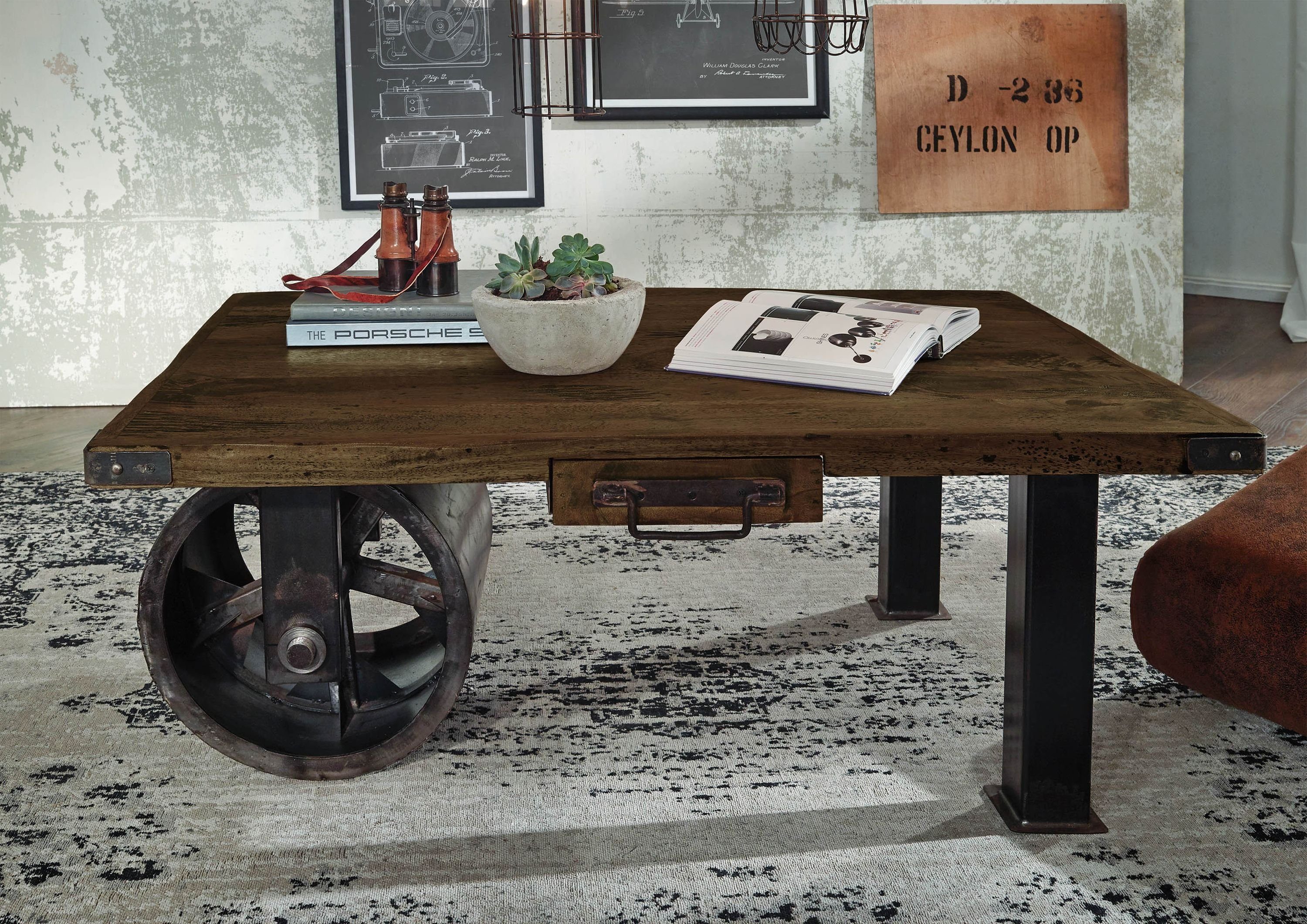 Massivmoebel24 Couchtisch RAILWAY (Couchtisch Mango 110x80x43 günstig online kaufen