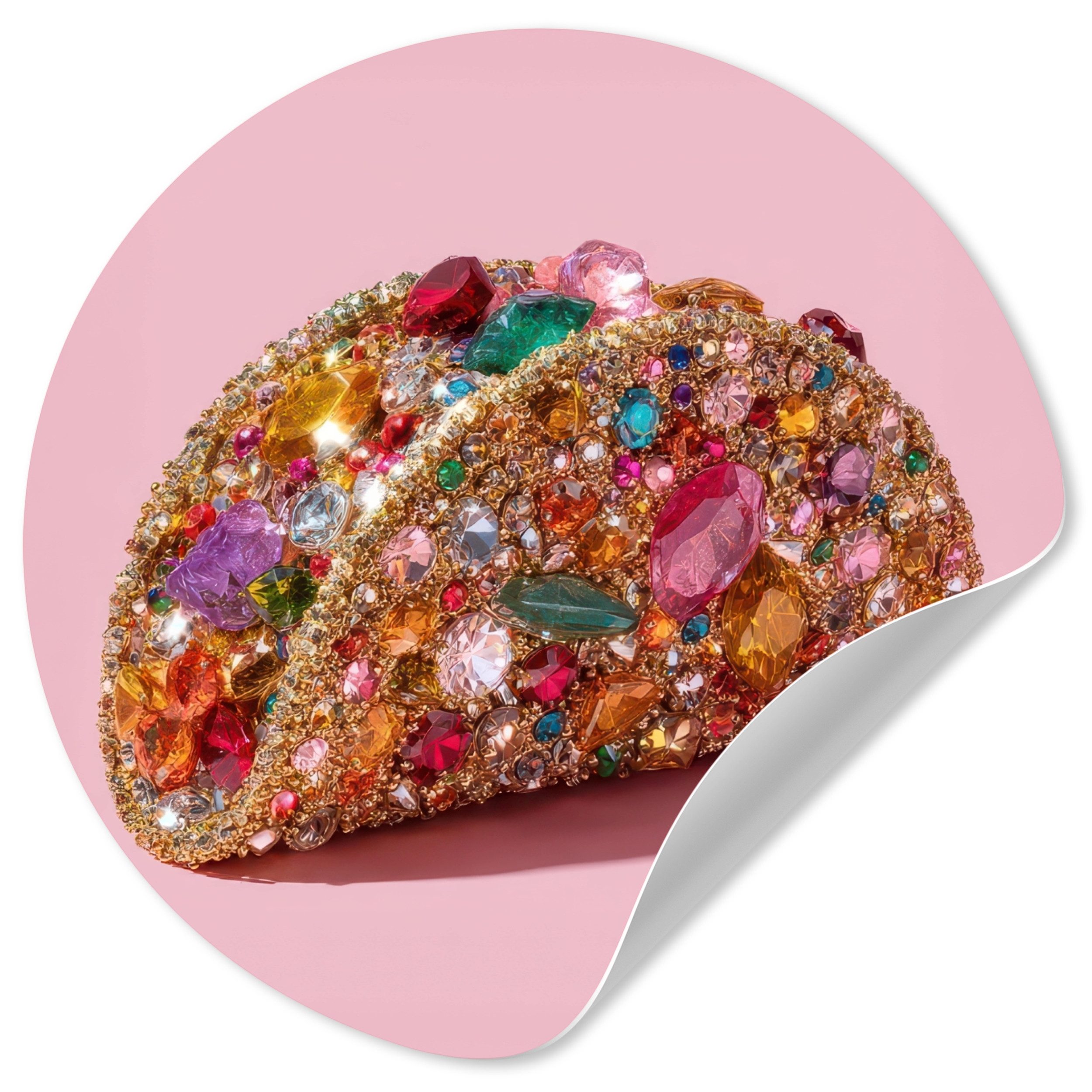 MuchoWow Wandsticker Taco - Bunt - Edelsteine - Gold (1 St), Wandtattoo Selbstklebend, Wohnzimmer Deko Aufkleber, 30x30 cm